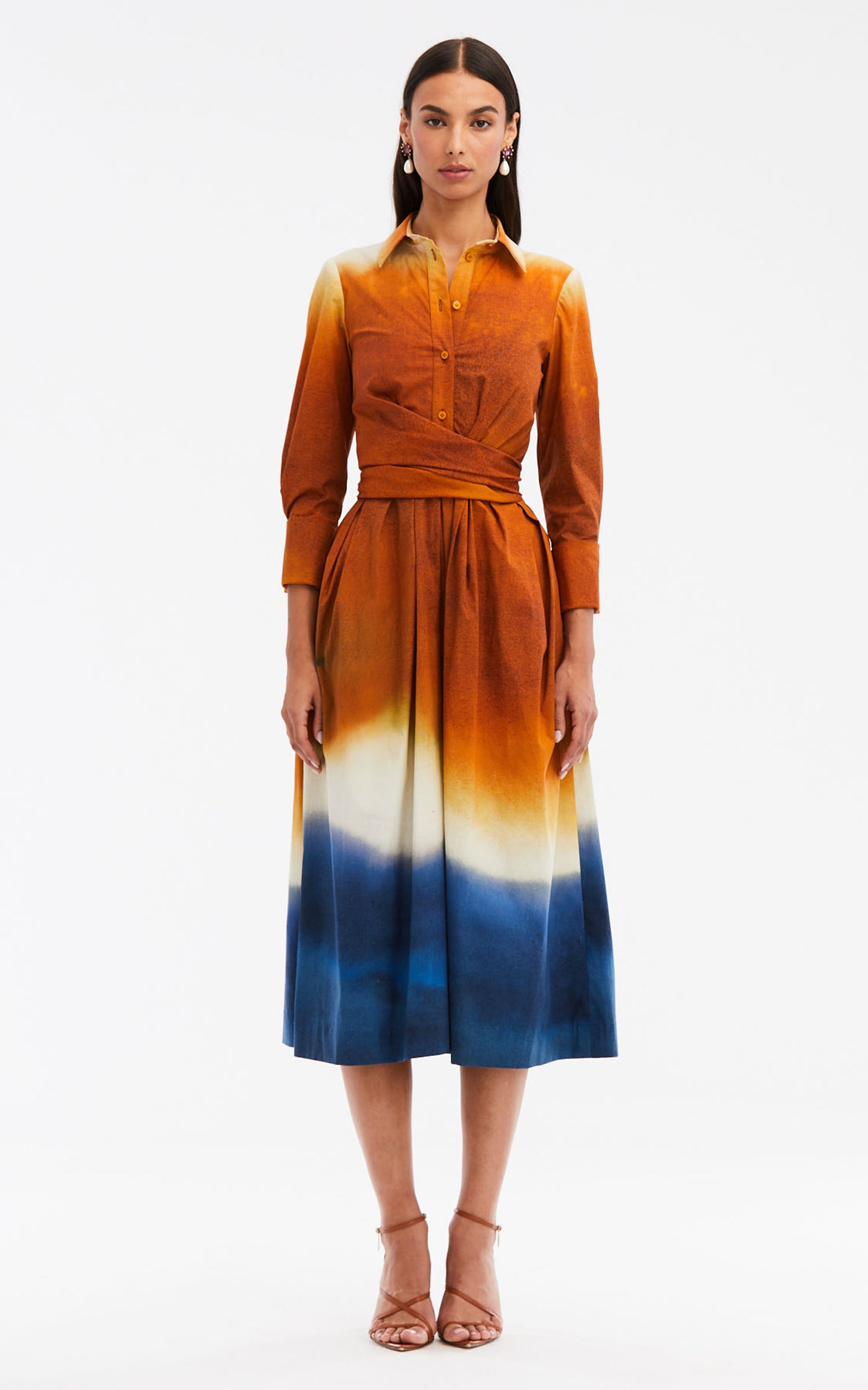 Wrapped Dip-Dyed Cotton Midi Dress