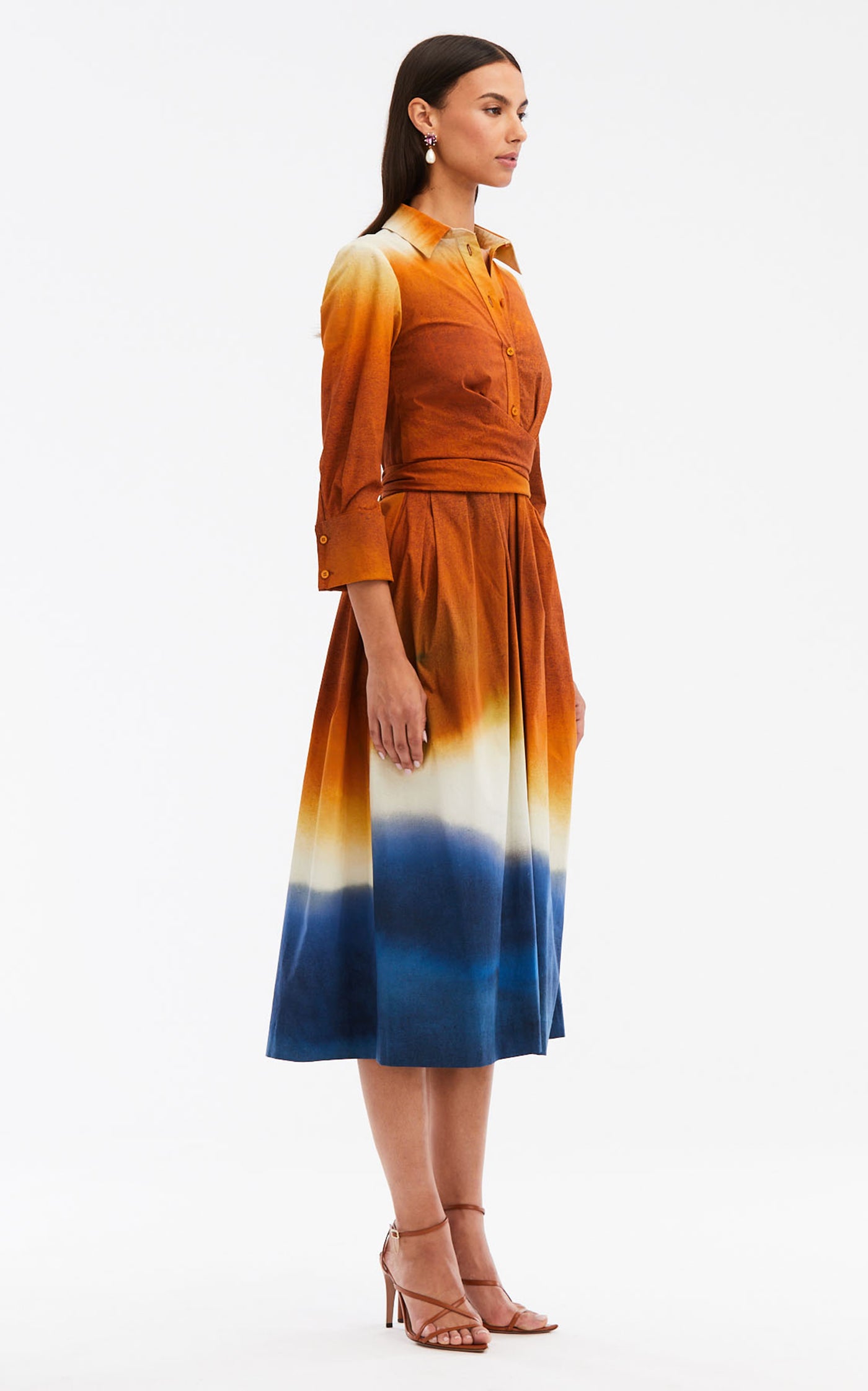 Wrapped Dip-Dyed Cotton Midi Dress