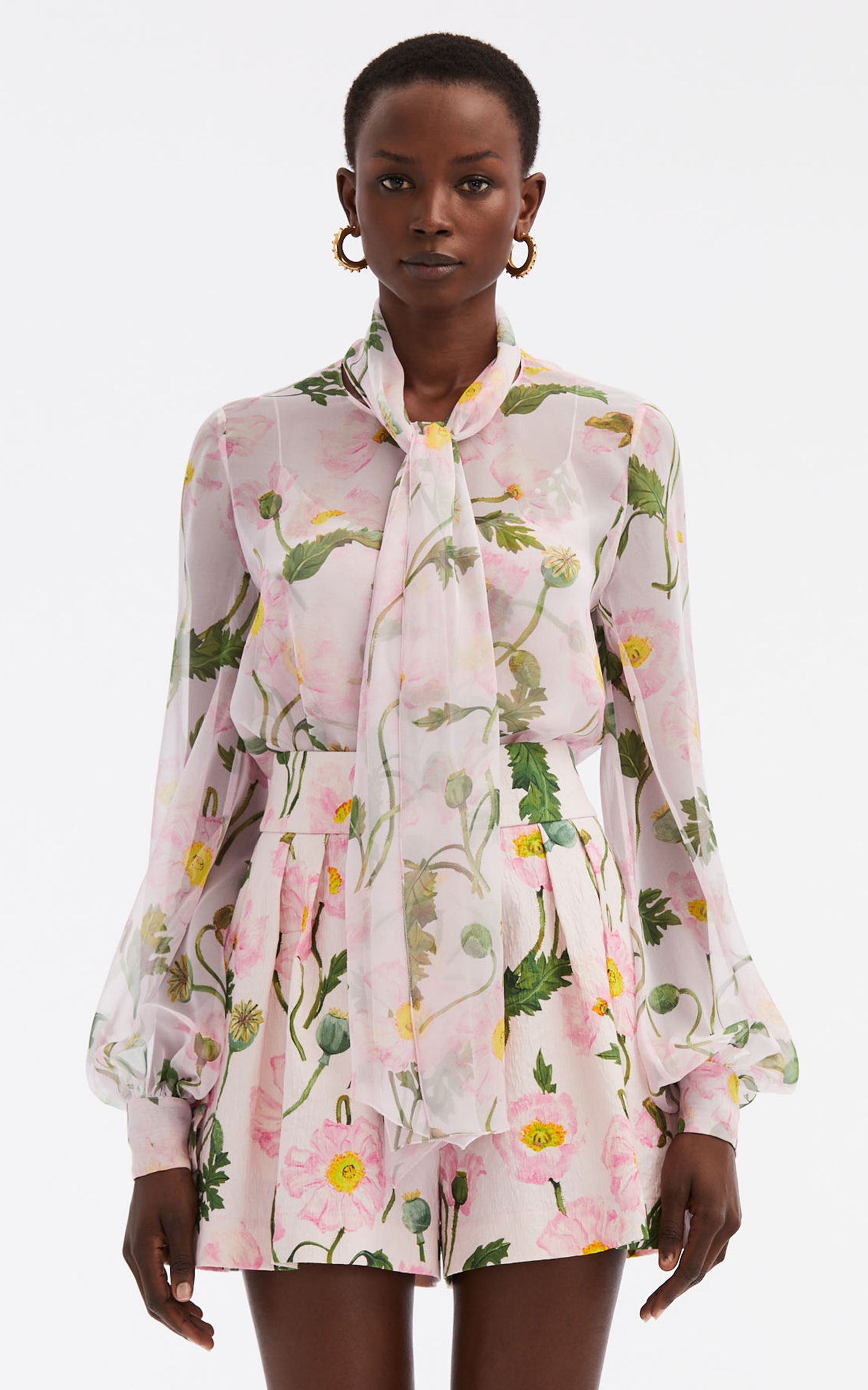 Tied-Neck Silk Chiffon Blouse