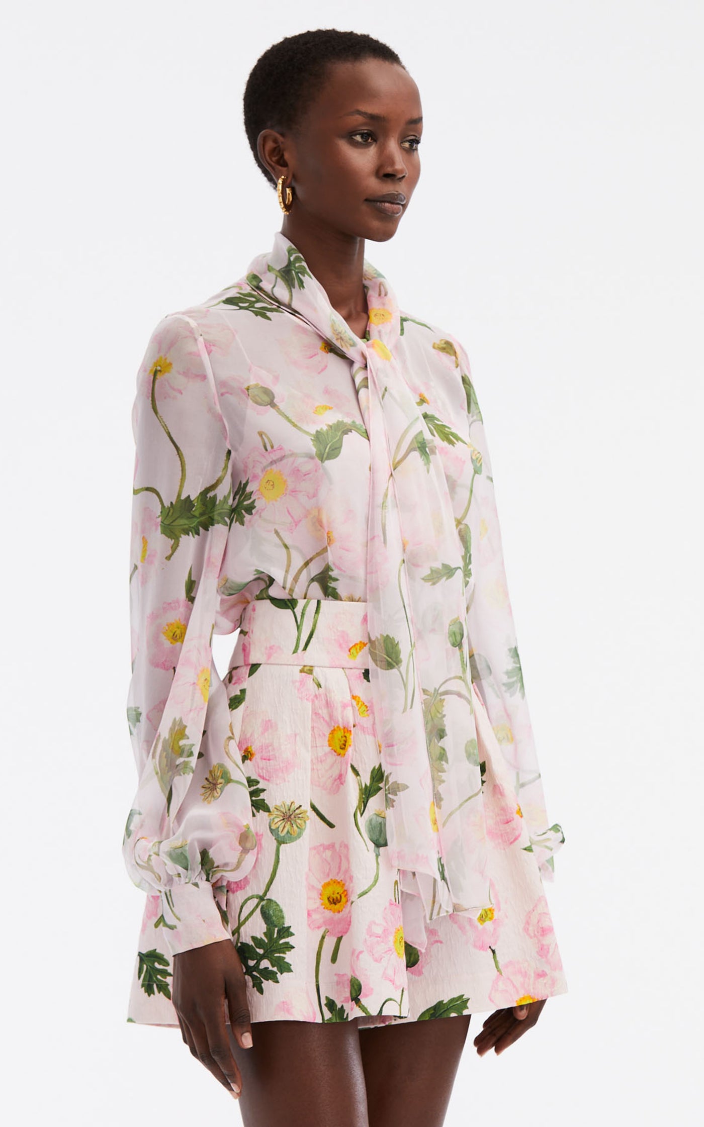 Tied-Neck Silk Chiffon Blouse