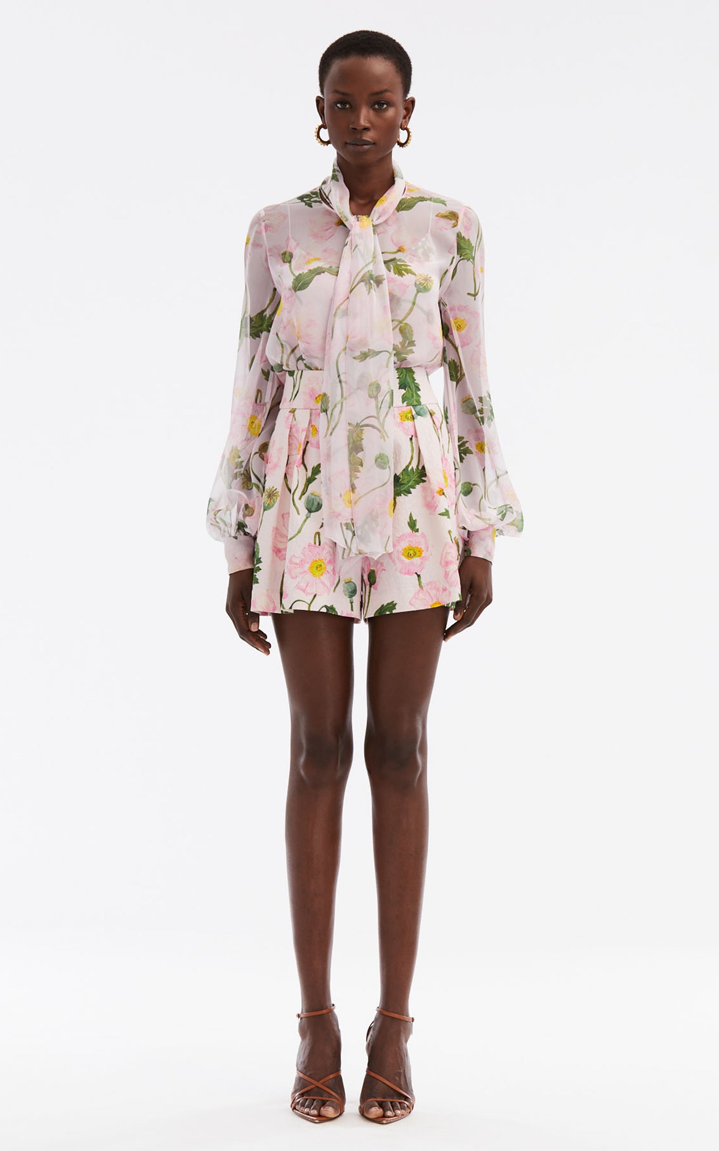 Tied-Neck Silk Chiffon Blouse