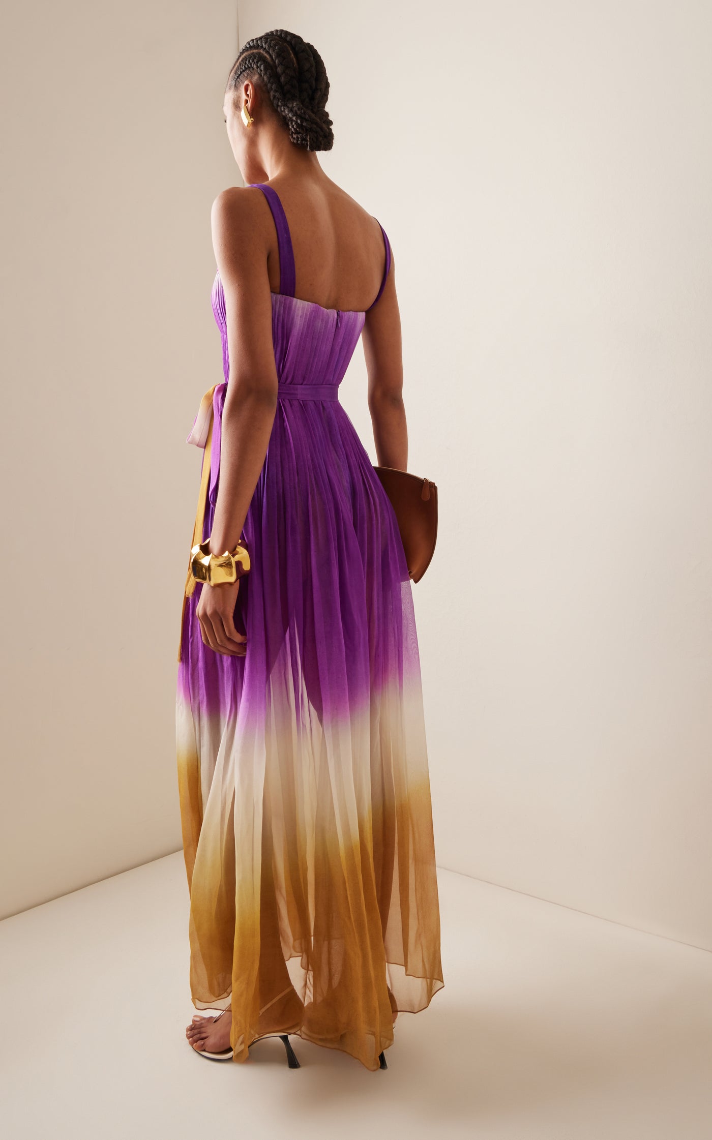 Pleated Ombrè Silk Chiffon Gown