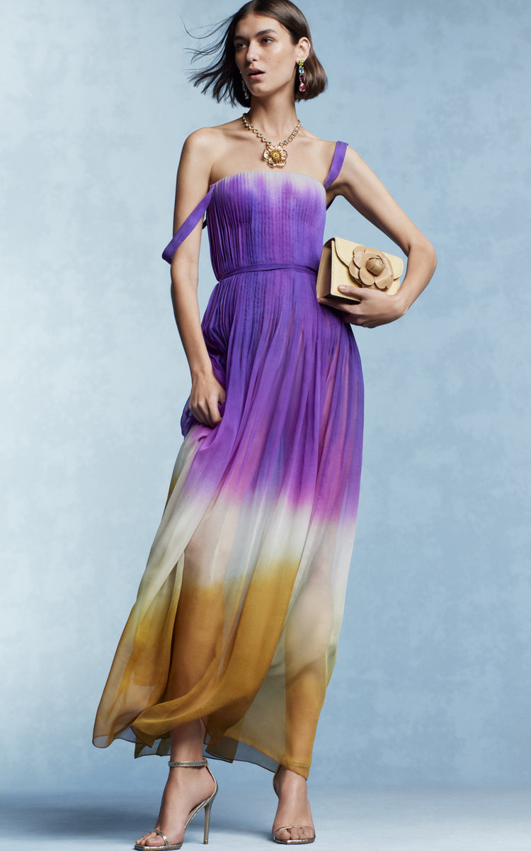 Pleated Ombrè Silk Chiffon Gown
