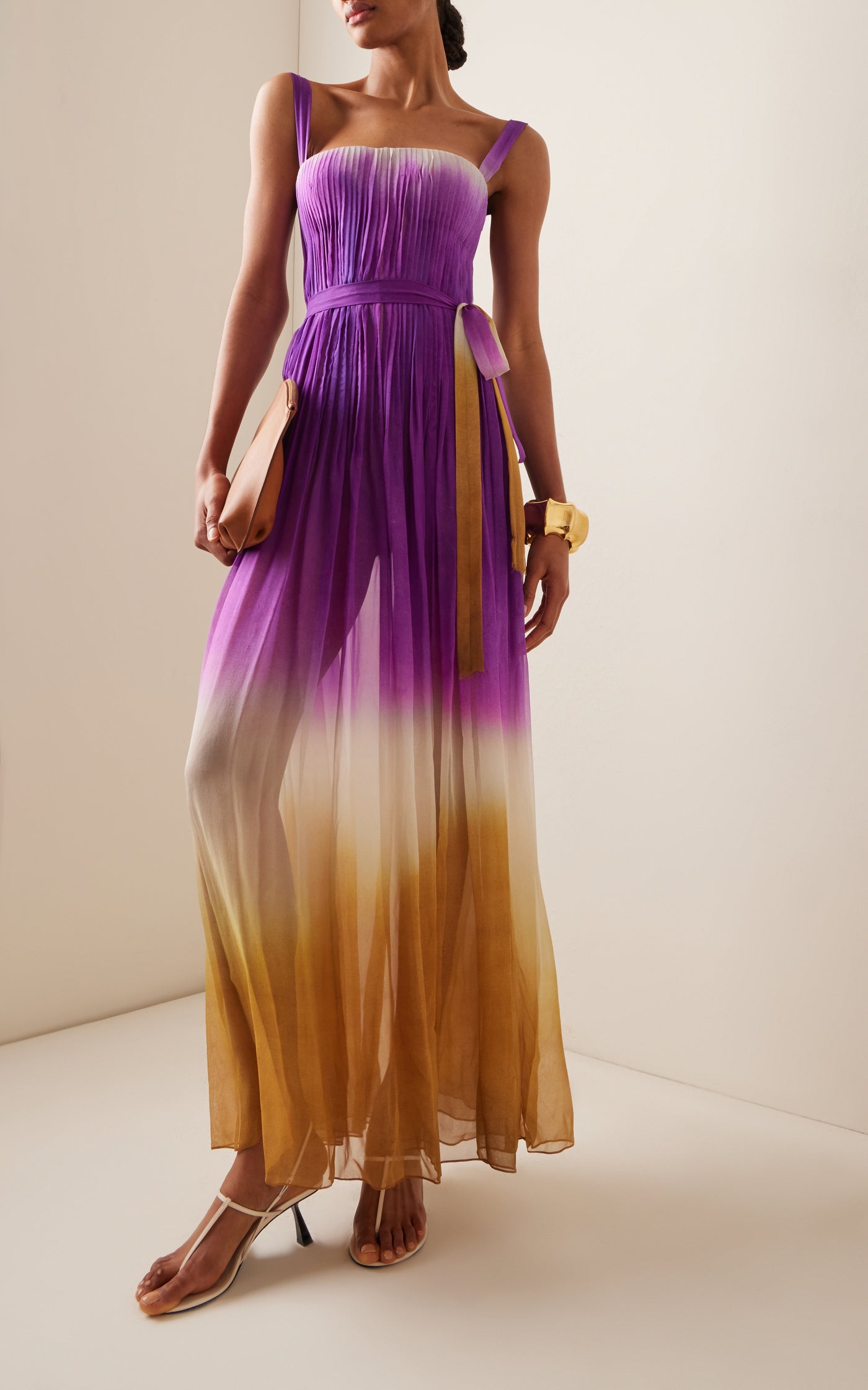 Pleated Ombrè Silk Chiffon Gown