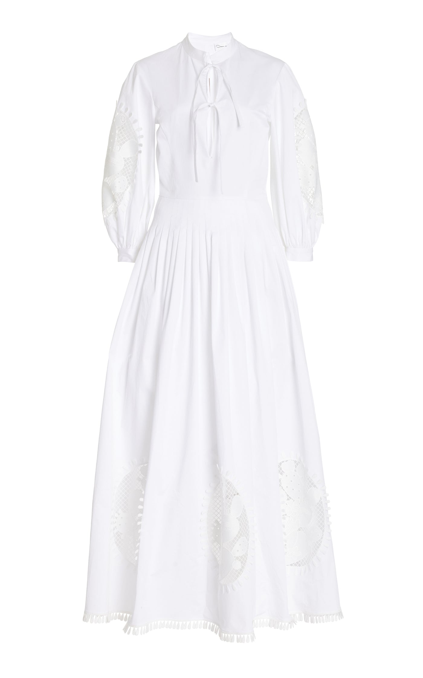 Embroidered Pleated Cotton Poplin Maxi Dress