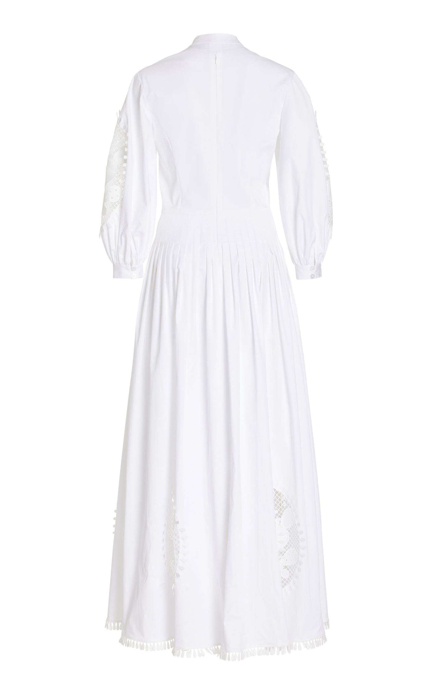 Embroidered Pleated Cotton Poplin Maxi Dress