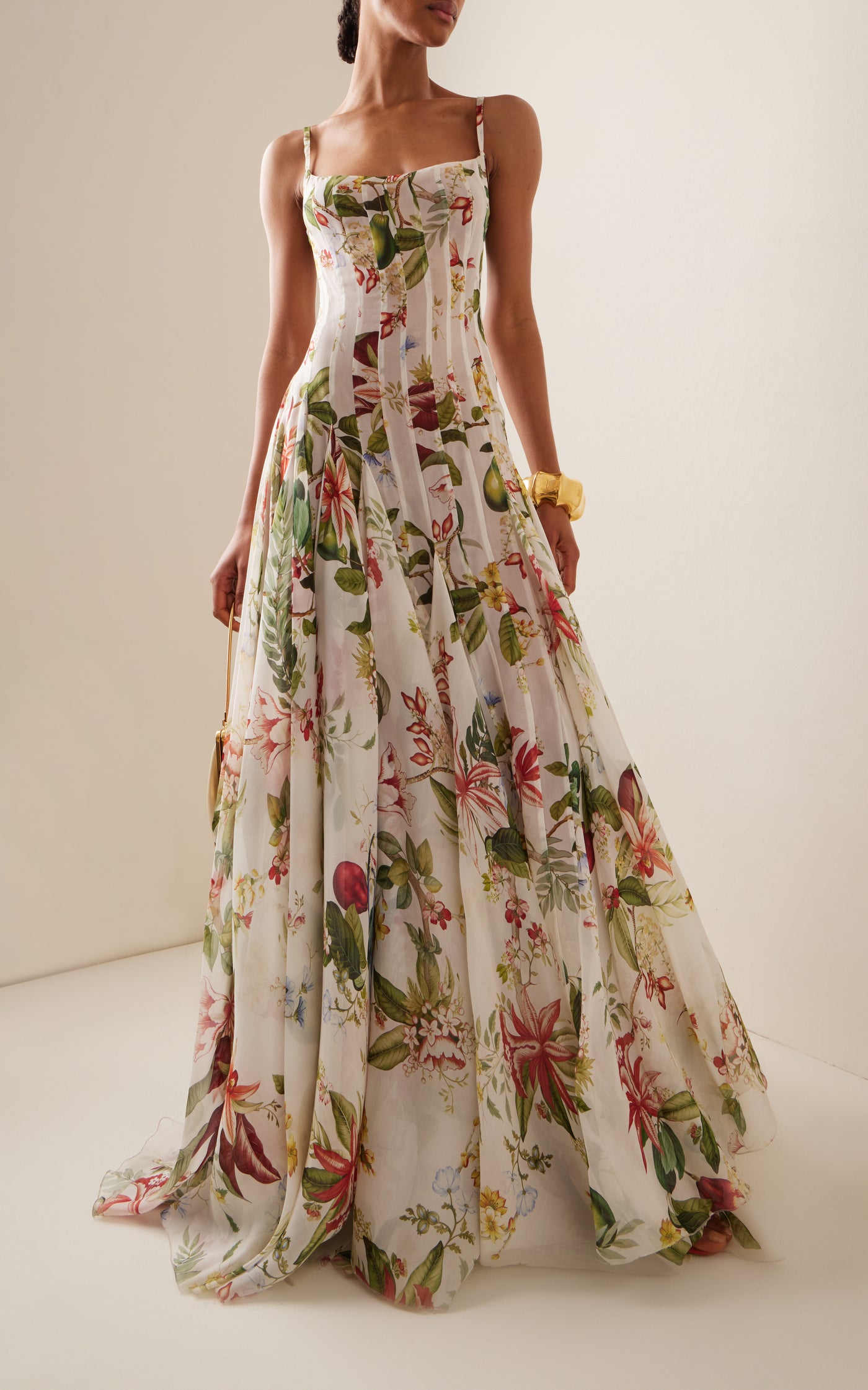 Floral & Fauna Silk Gazar Maxi Dress