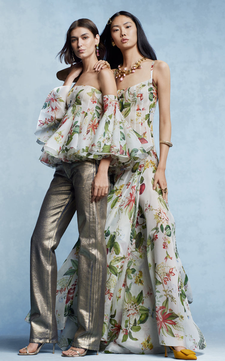 Floral & Fauna Silk Gazar Maxi Dress