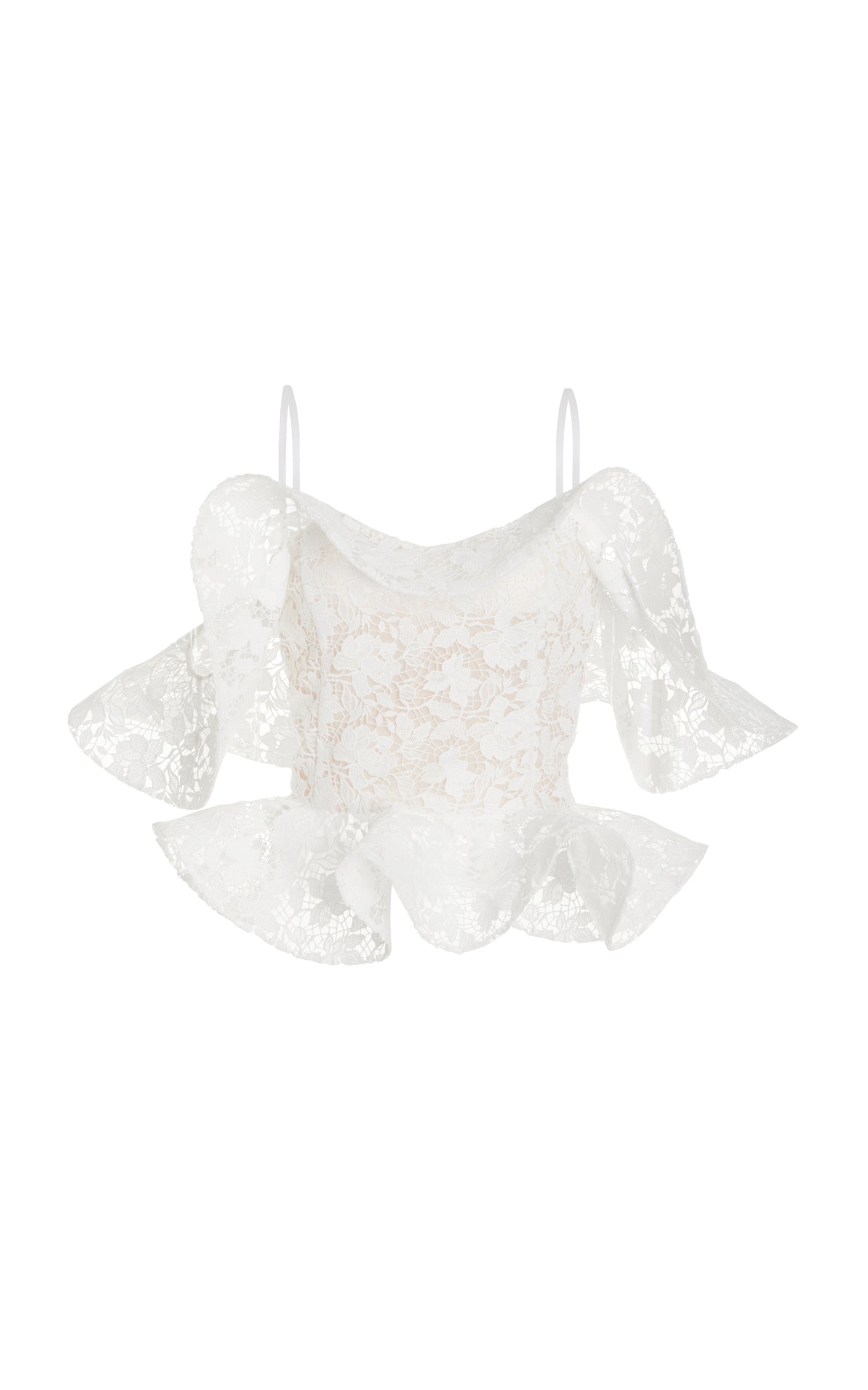 Ruffled Gardenia Guipure-Lace Top