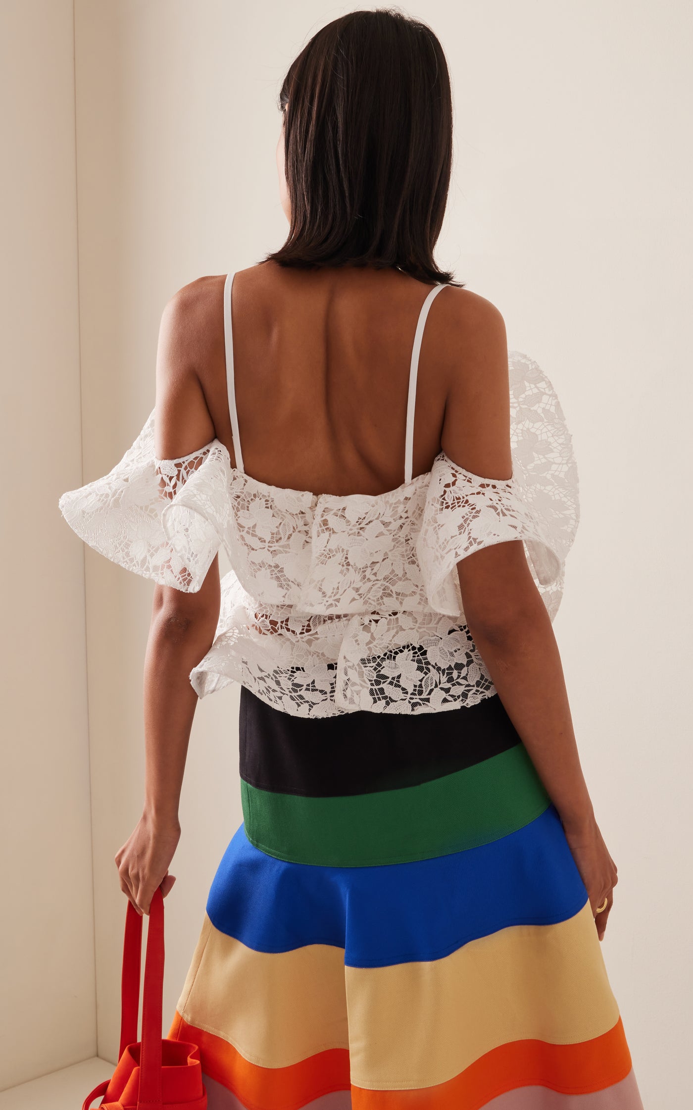 Ruffled Gardenia Guipure-Lace Top