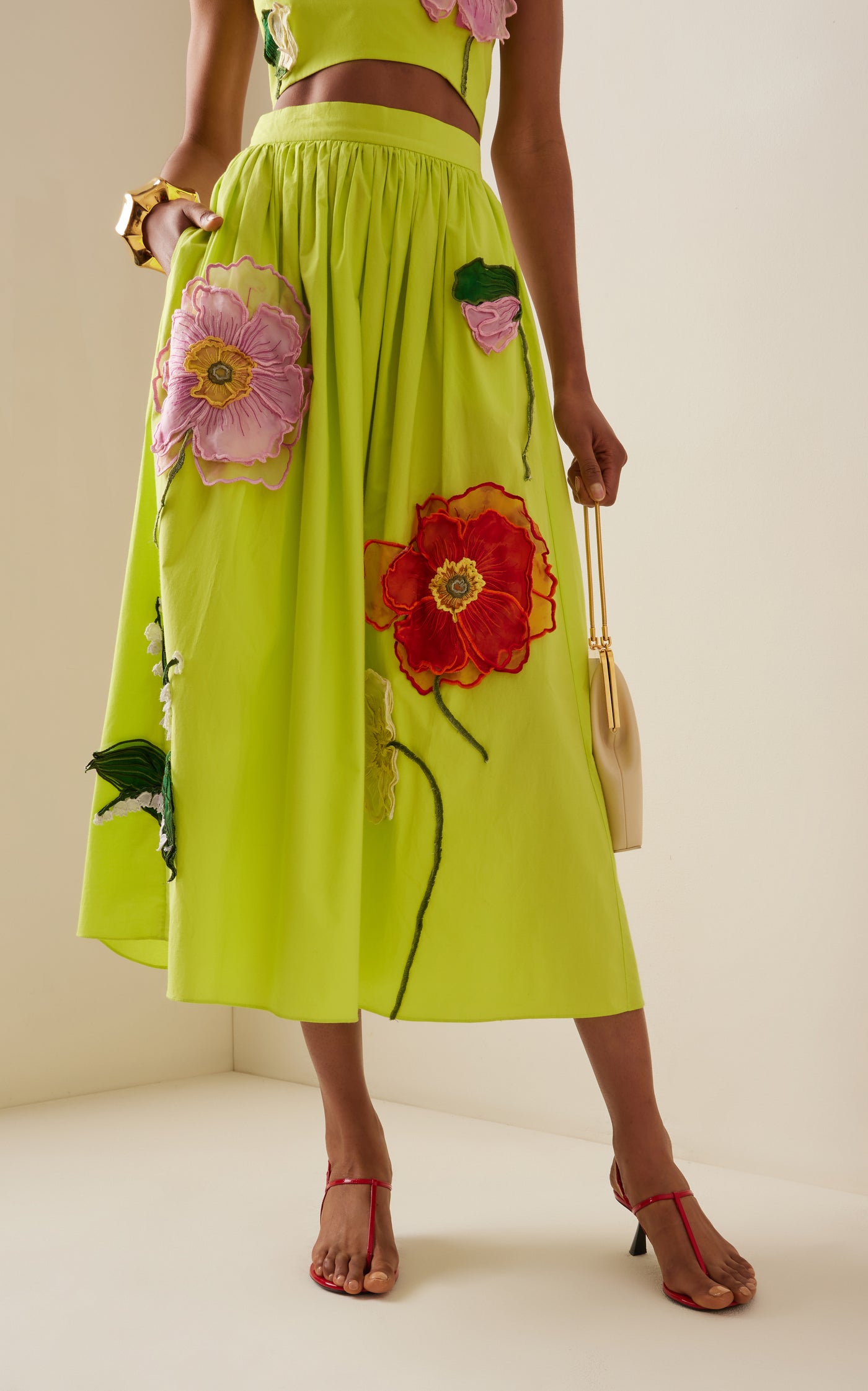 Floral-Appliquéd Cotton Maxi Skirt