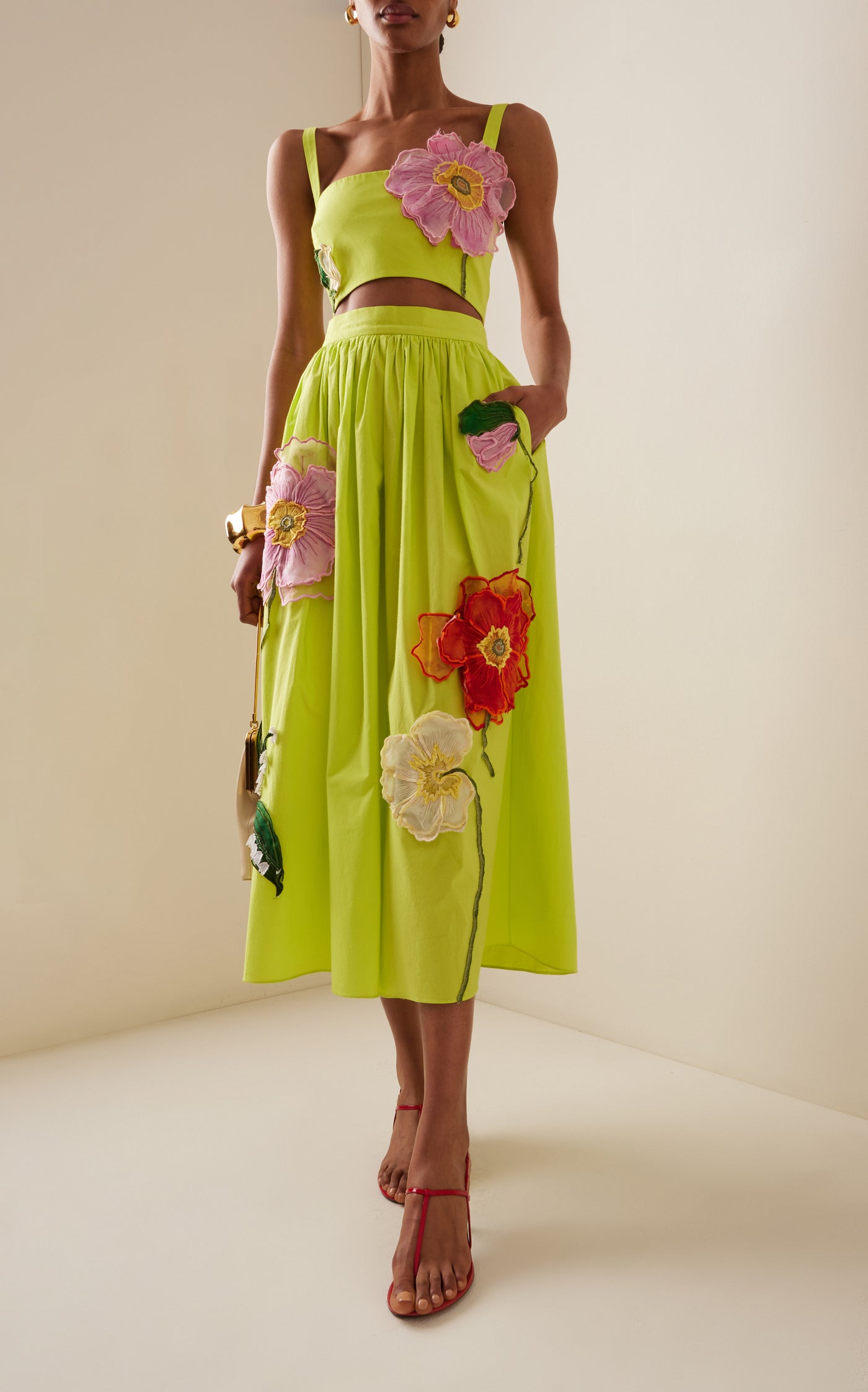 Floral-Appliquéd Cotton Maxi Skirt