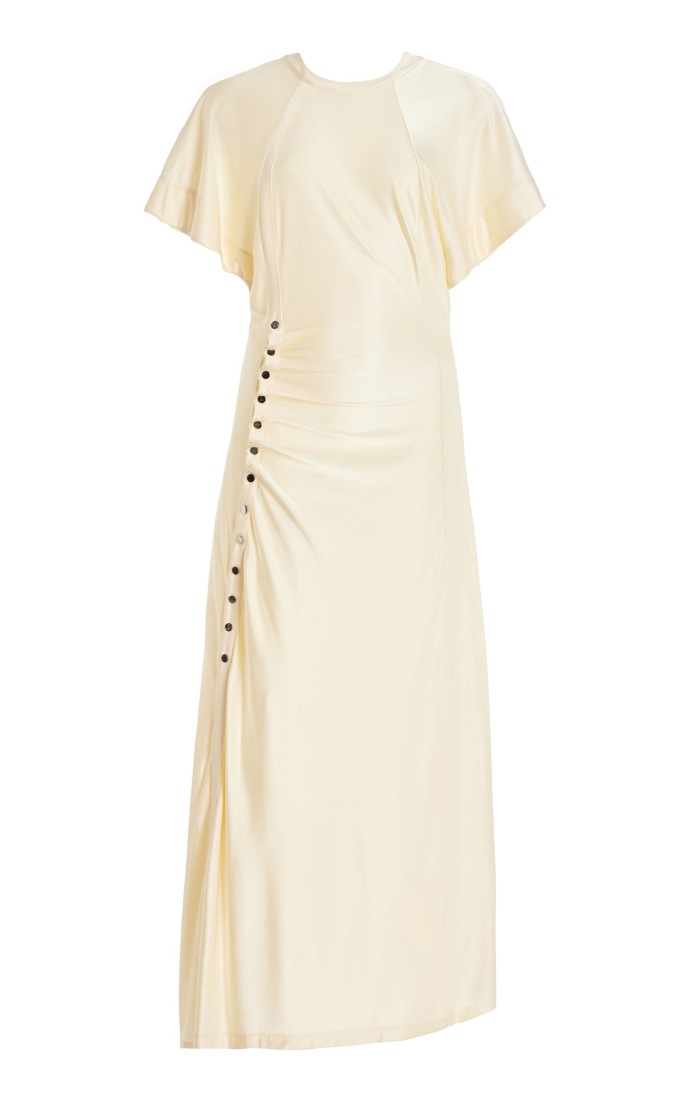 Button-Gathered Midi Dress