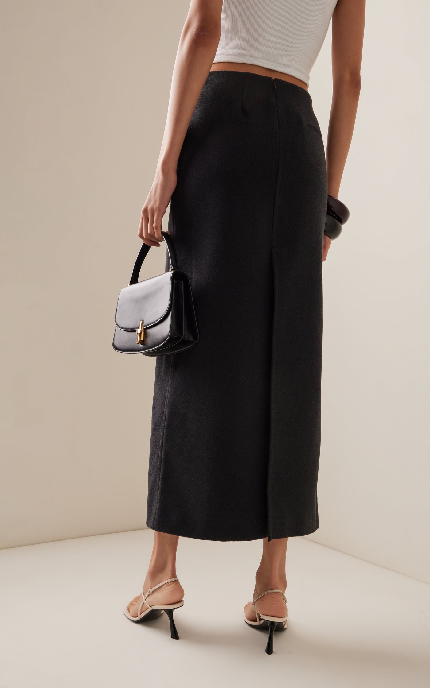 Split Crepe Midi Skirt