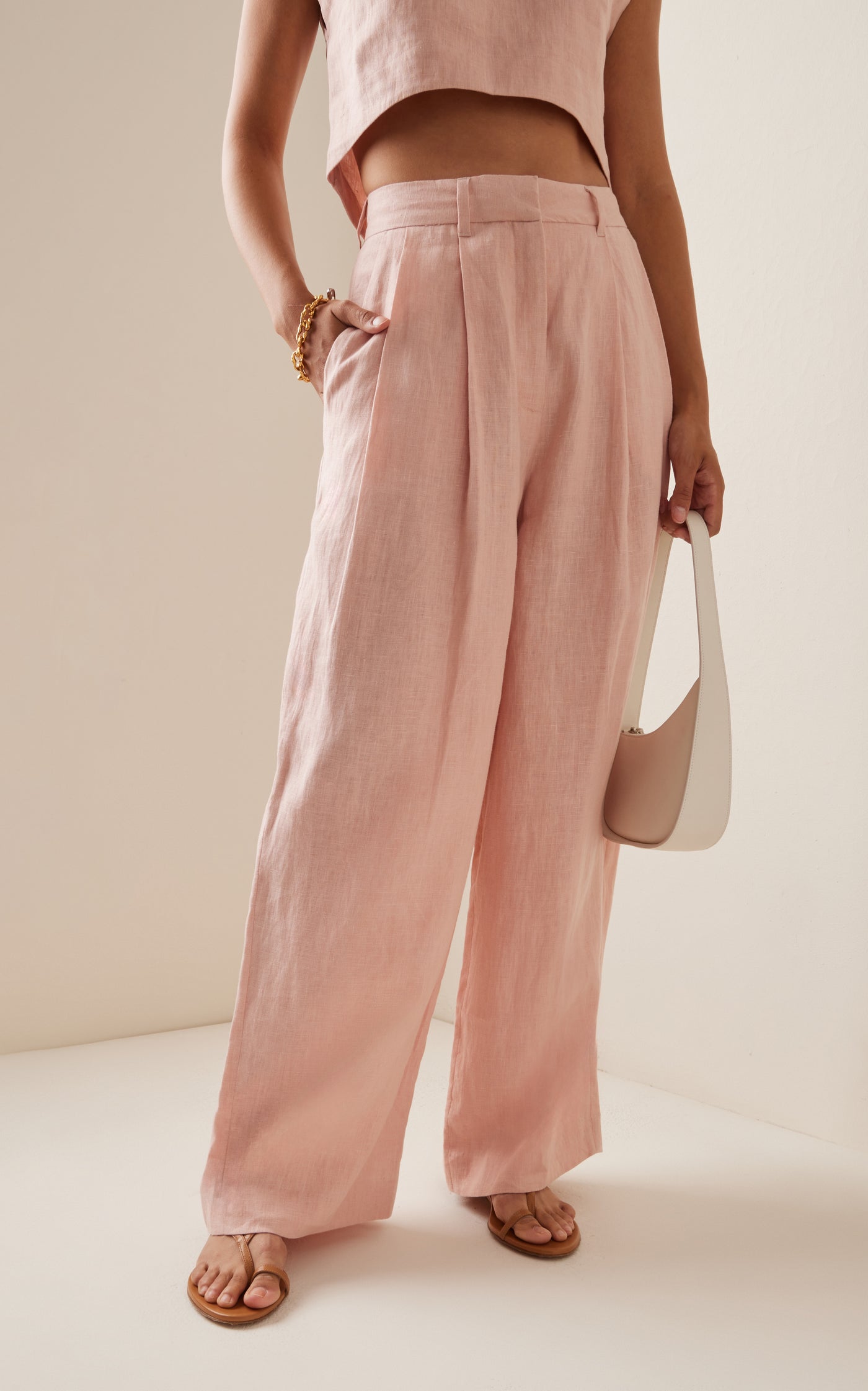 Exclusive Wyatt Pleated Linen Wide-Leg Pants