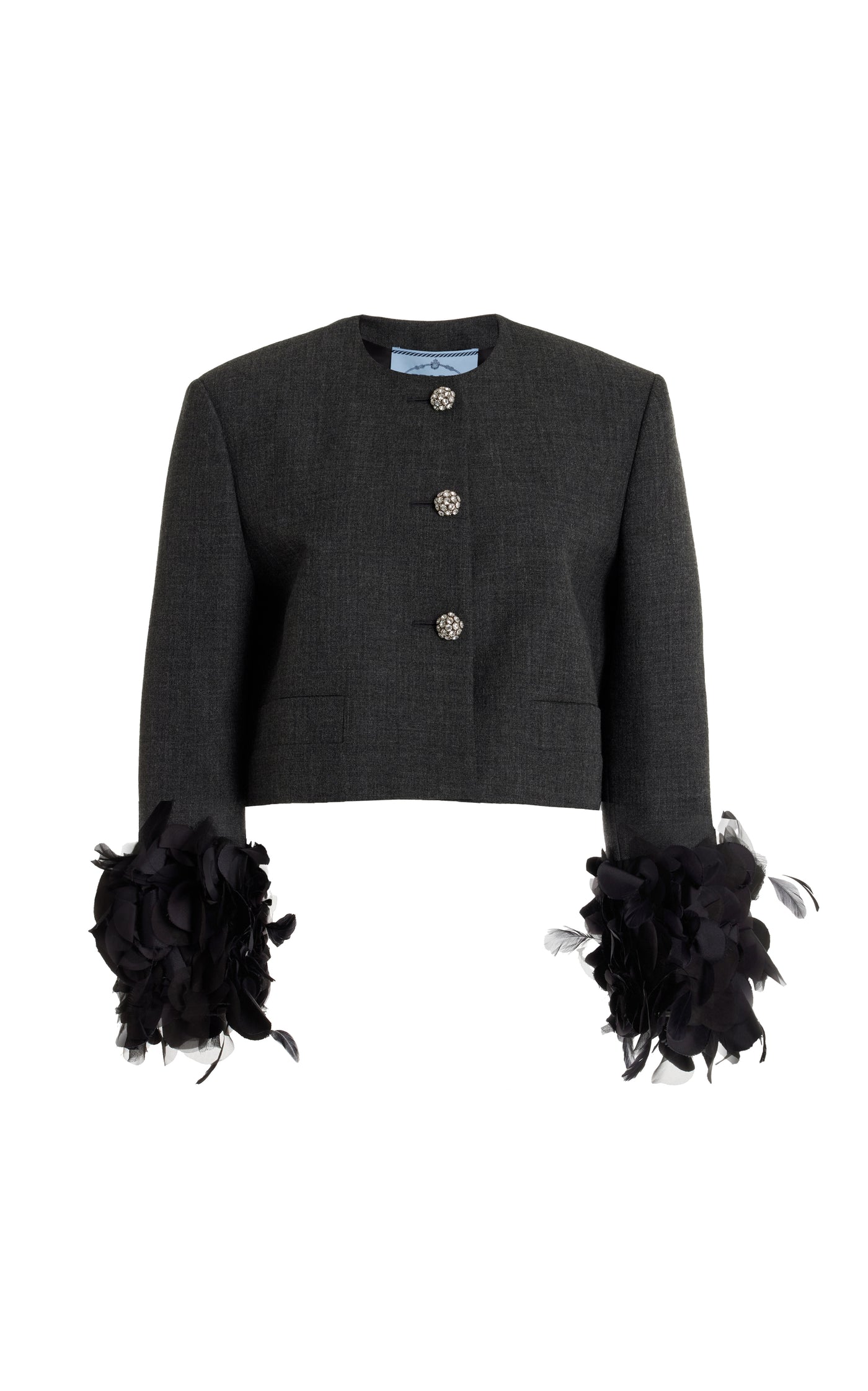 Feather-Embellished Wool Jacket