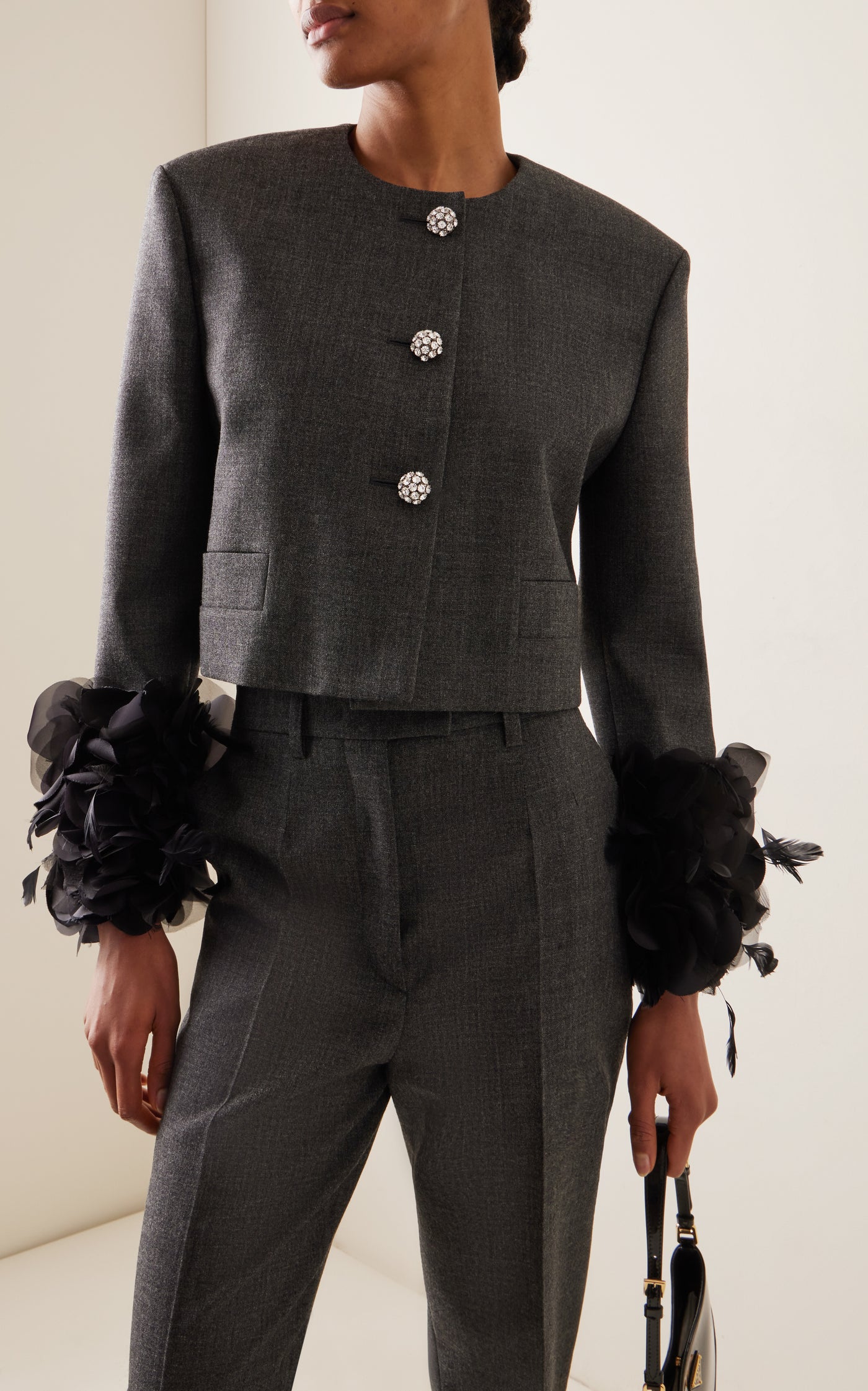 Feather-Embellished Wool Jacket