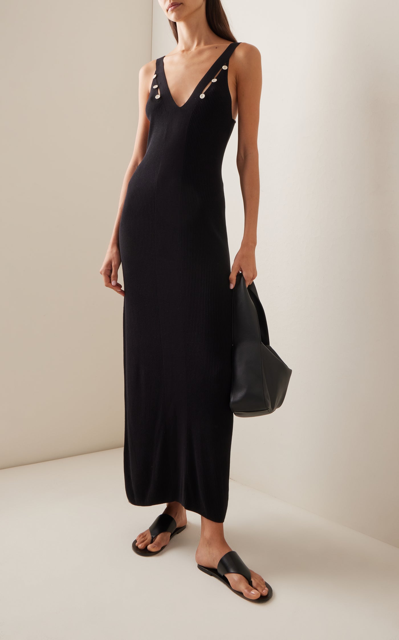 Hayden Button-Detailed Ribbed-Knit Maxi Dress