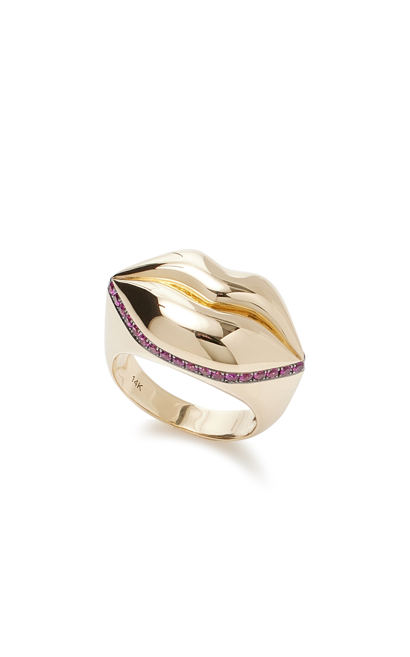 The Lush Lips 14K Yellow Gold Ruby, Black Rhodium Ring