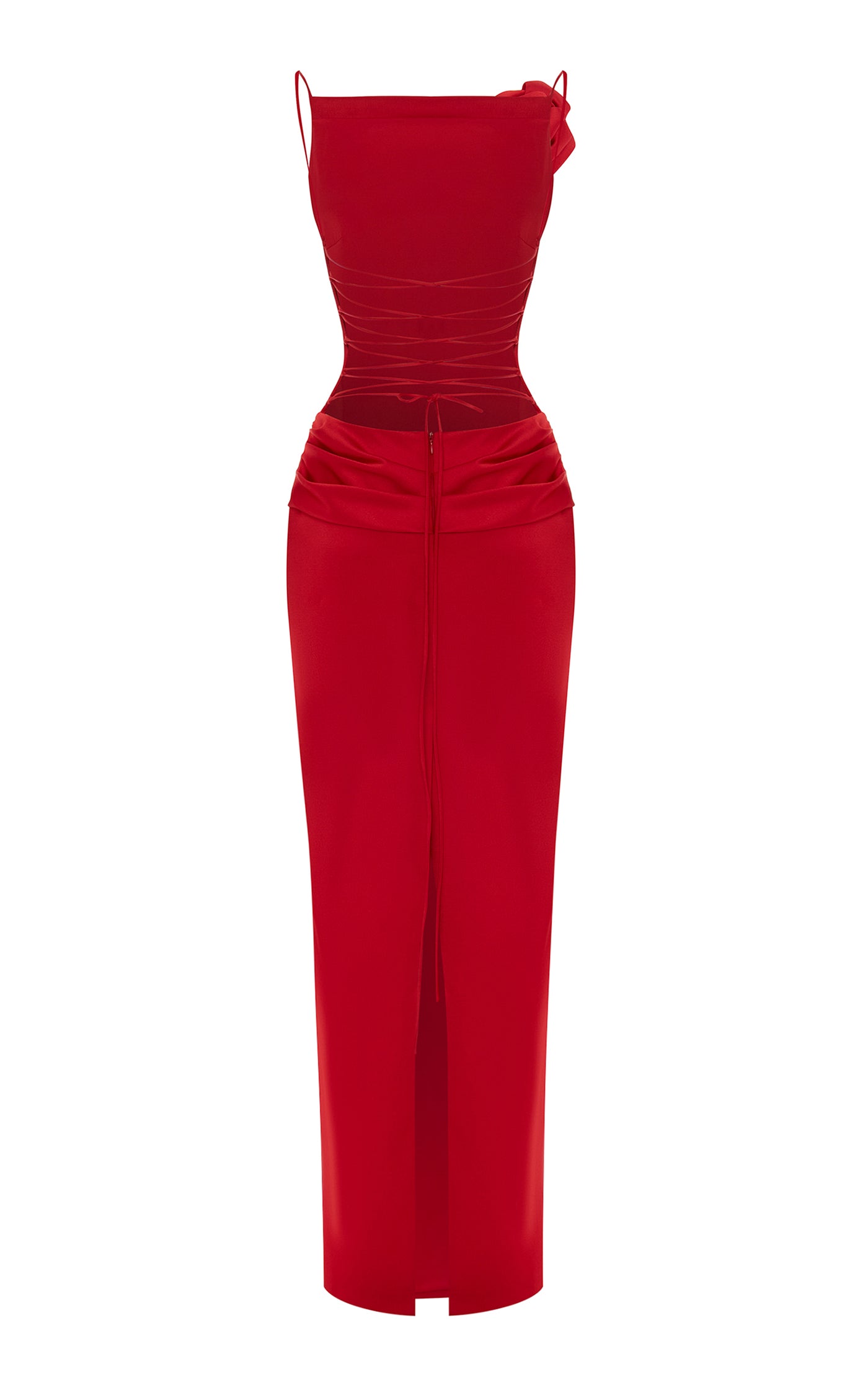 Floral-Appliquéd Open Back Maxi Dress