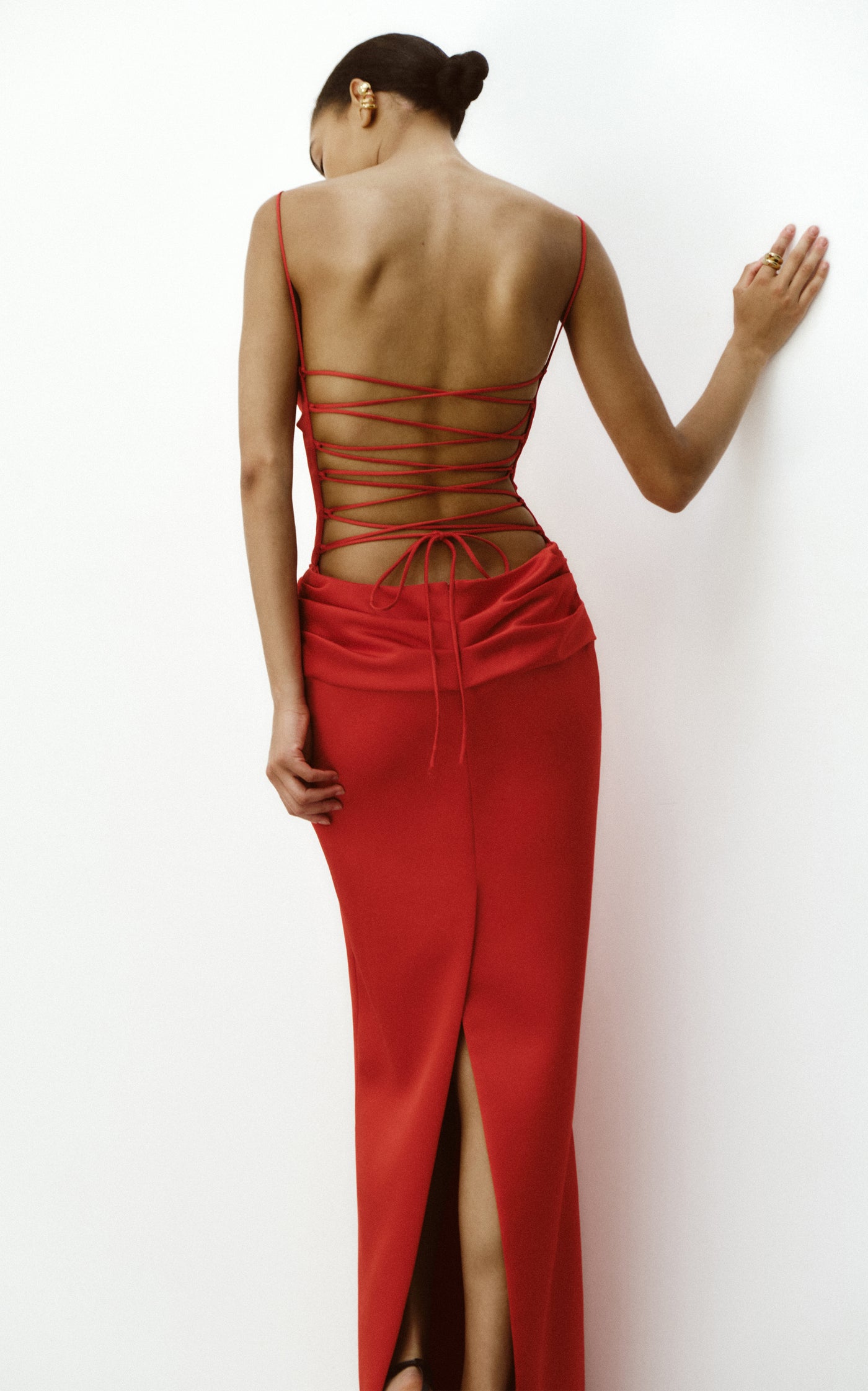 Floral-Appliquéd Open Back Maxi Dress