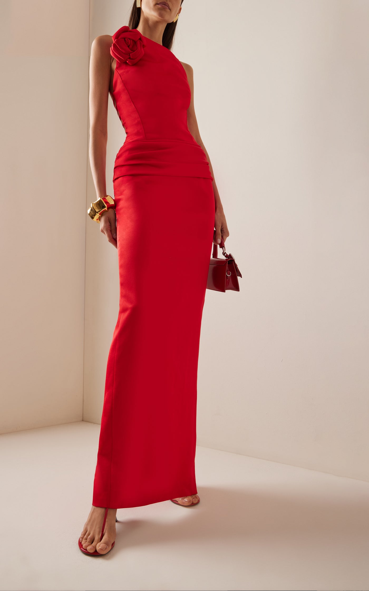 Floral-Appliquéd Open Back Maxi Dress