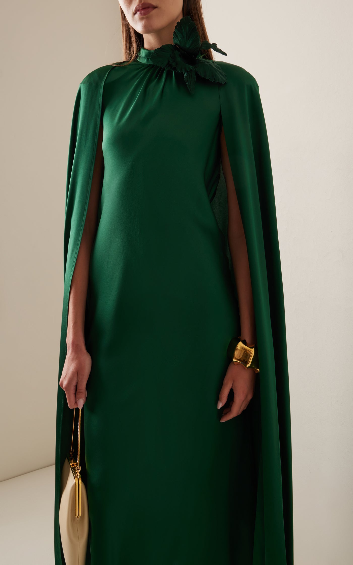 Cape-Detailed Silk Maxi Dress