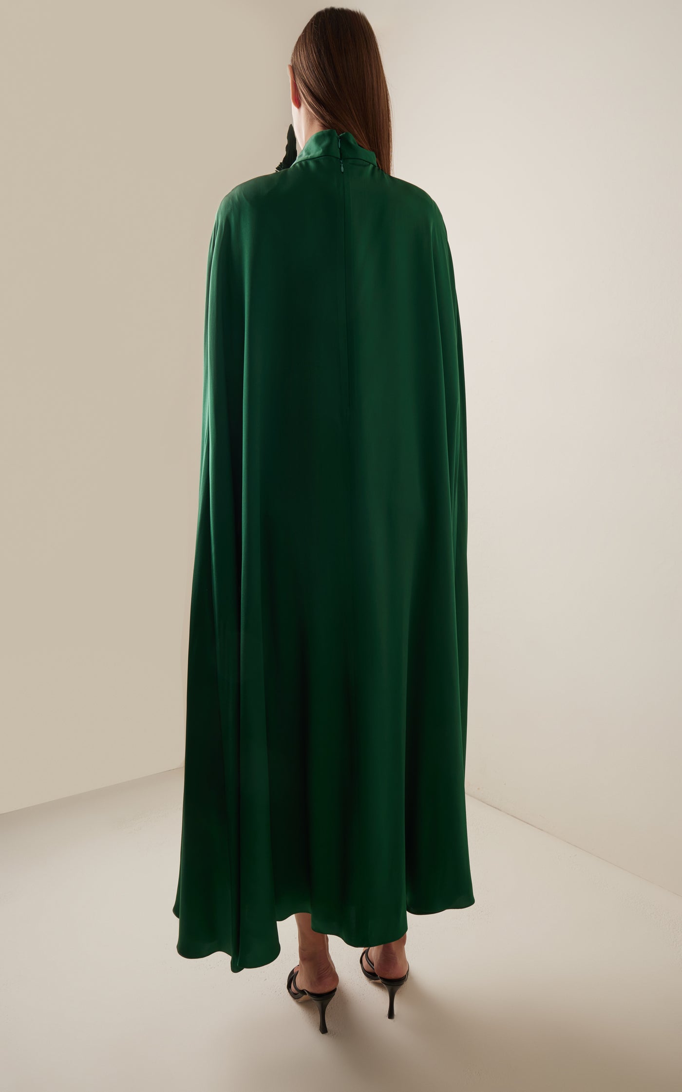 Cape-Detailed Silk Maxi Dress
