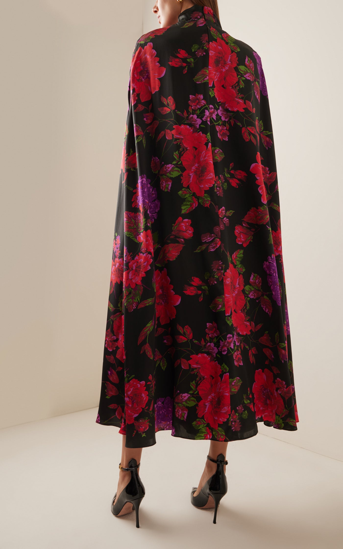 Floral-Printed Silk Satin Midi Dress
