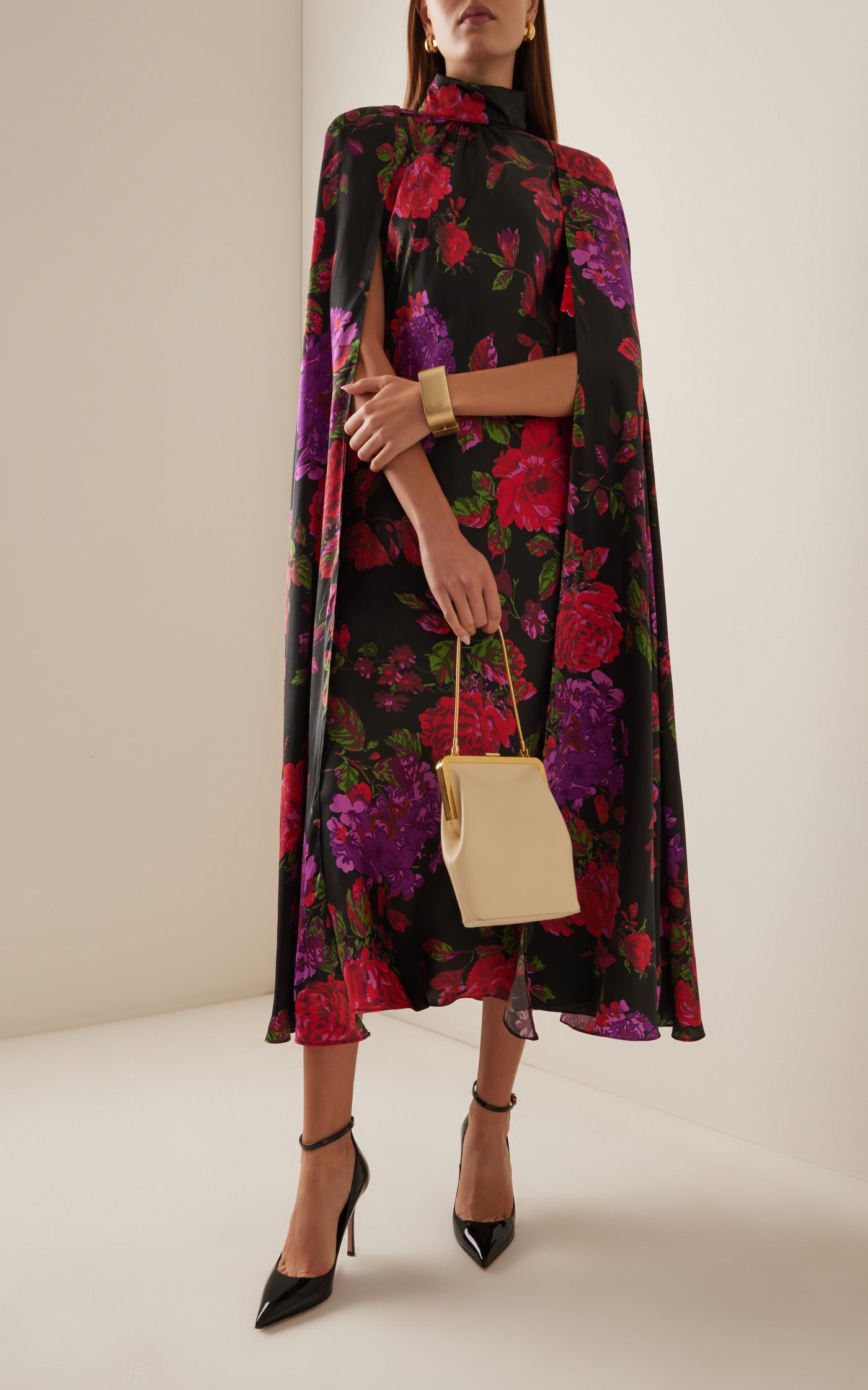 Floral-Printed Silk Satin Midi Dress