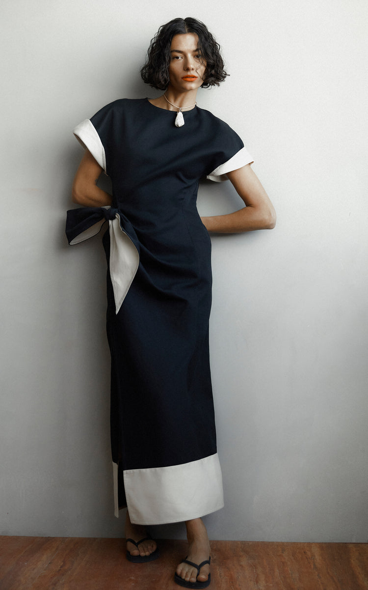 Colorblocked Cotton-Blend Midi Dress