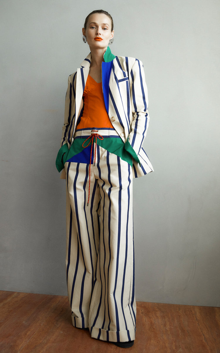 Harbor City Striped Cotton Wide-Leg Pants