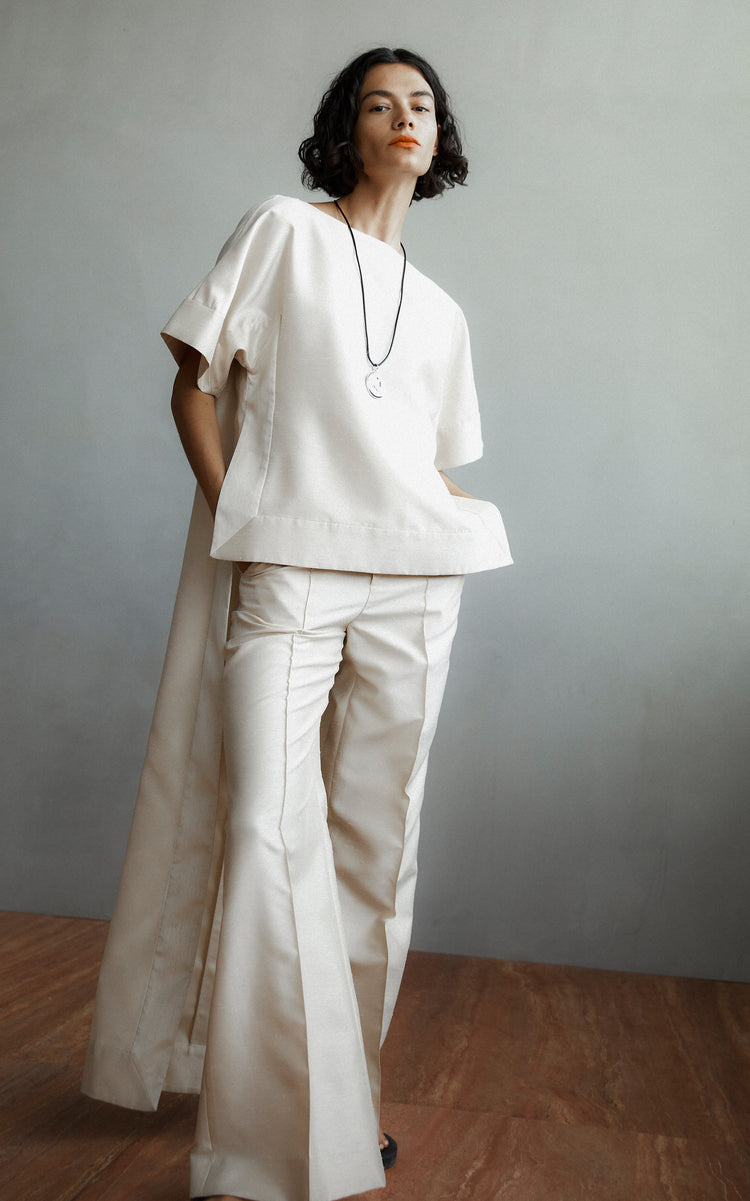 Paneled and Piped Wide-Leg Pants