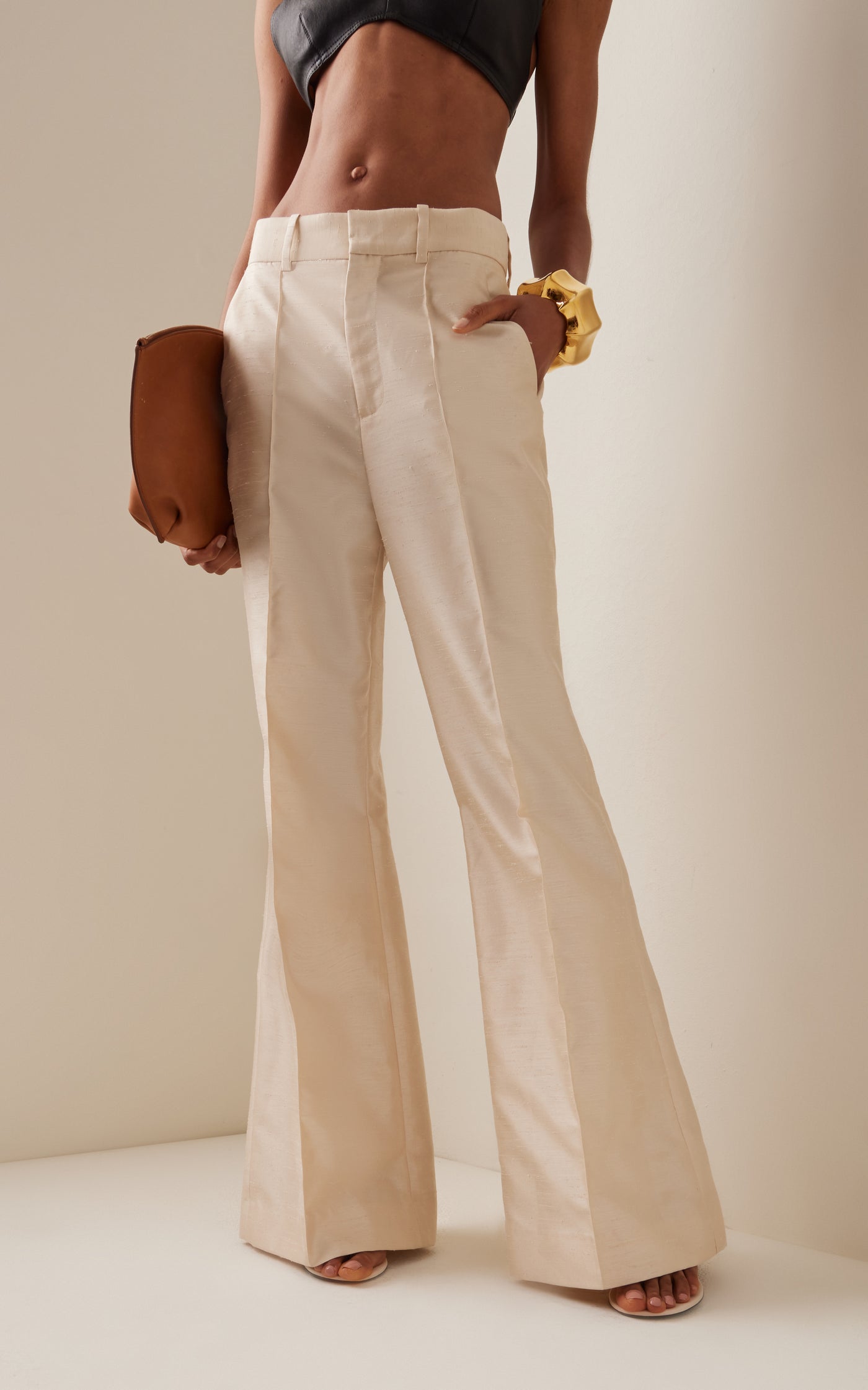 Paneled and Piped Wide-Leg Pants