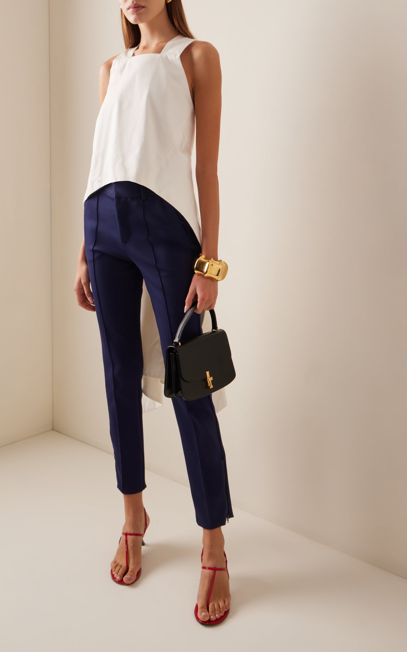 Winged Draped Cutout Cotton Top