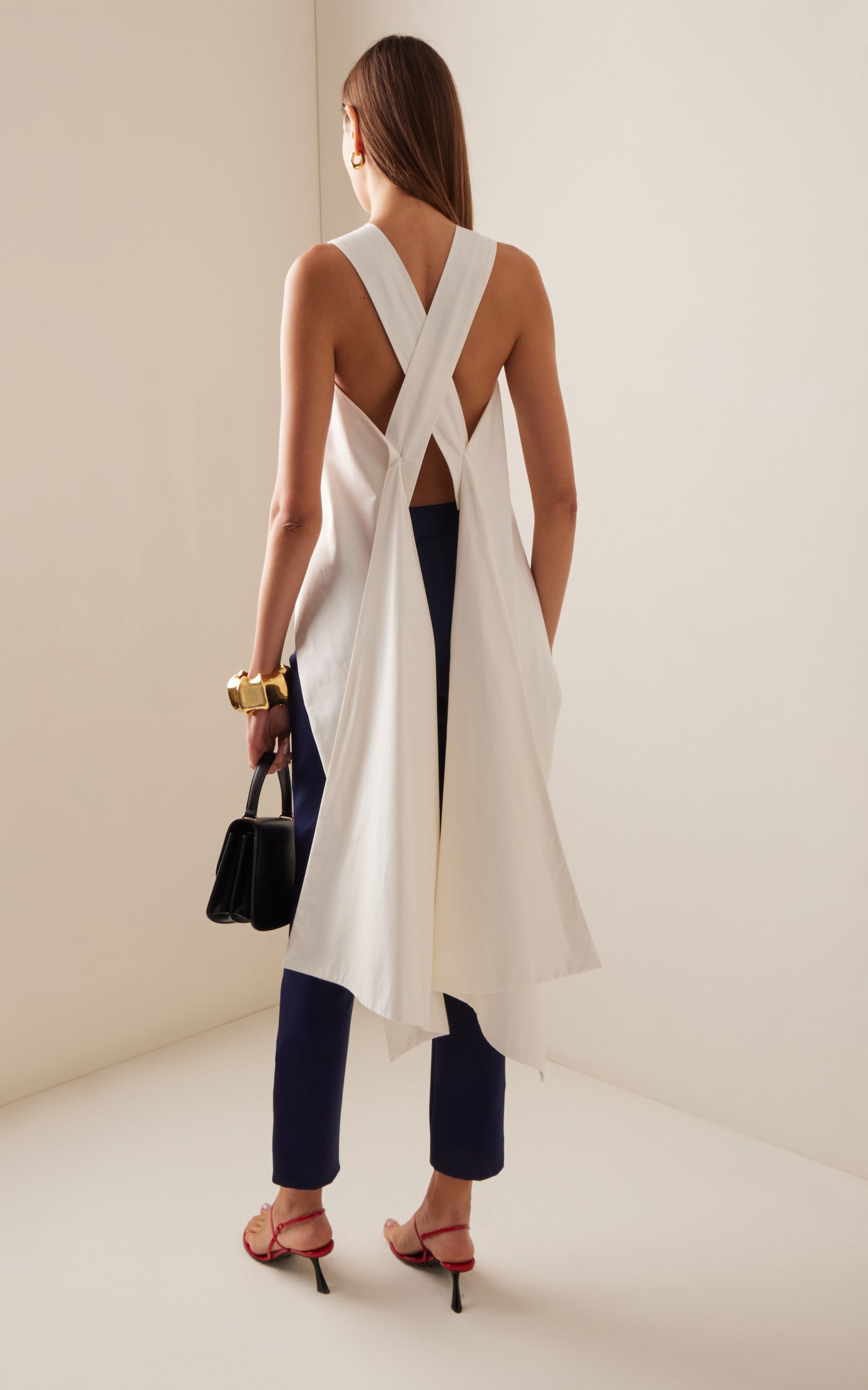 Winged Draped Cutout Cotton Top