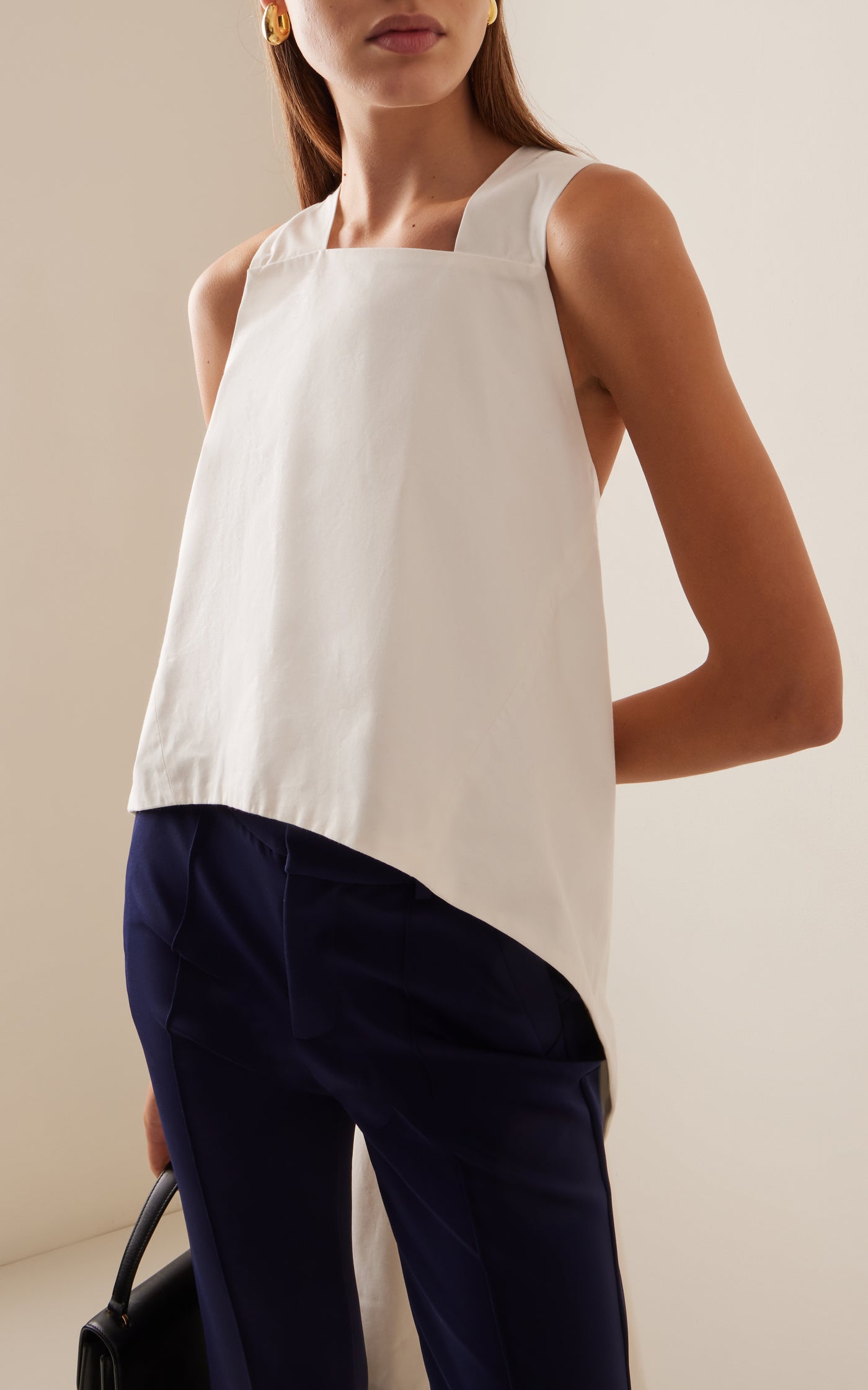Winged Draped Cutout Cotton Top