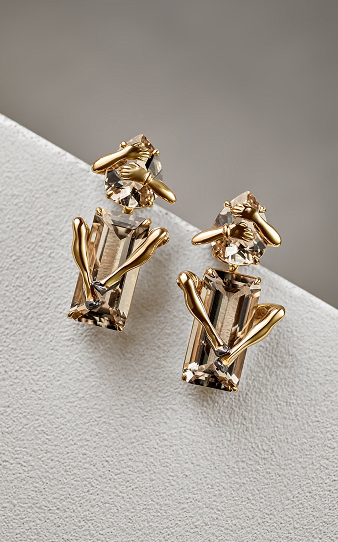 Legs 18K Yellow Gold Quartz, Diamond Earrings