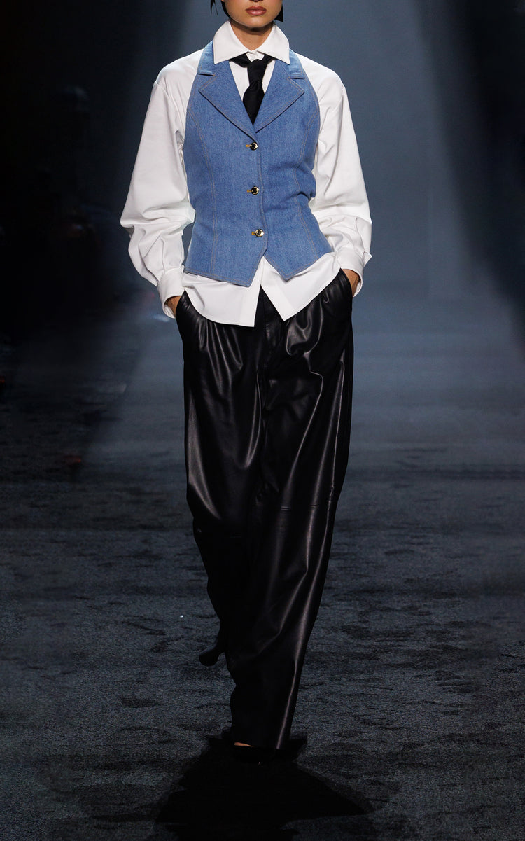 Pleated Wide-Leg Leather Pants