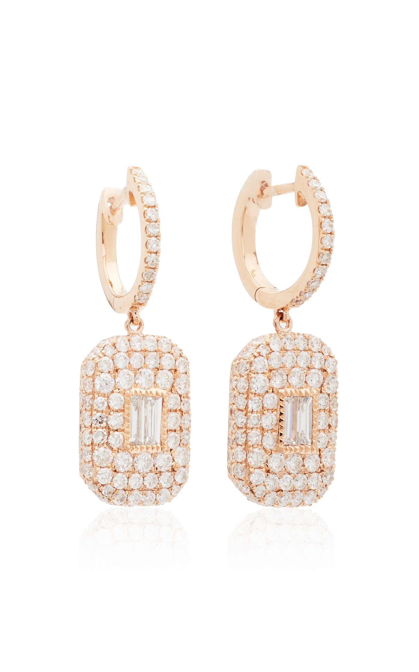 18K Rose Gold Pave Diamond Essential Baguette Drop Earrings