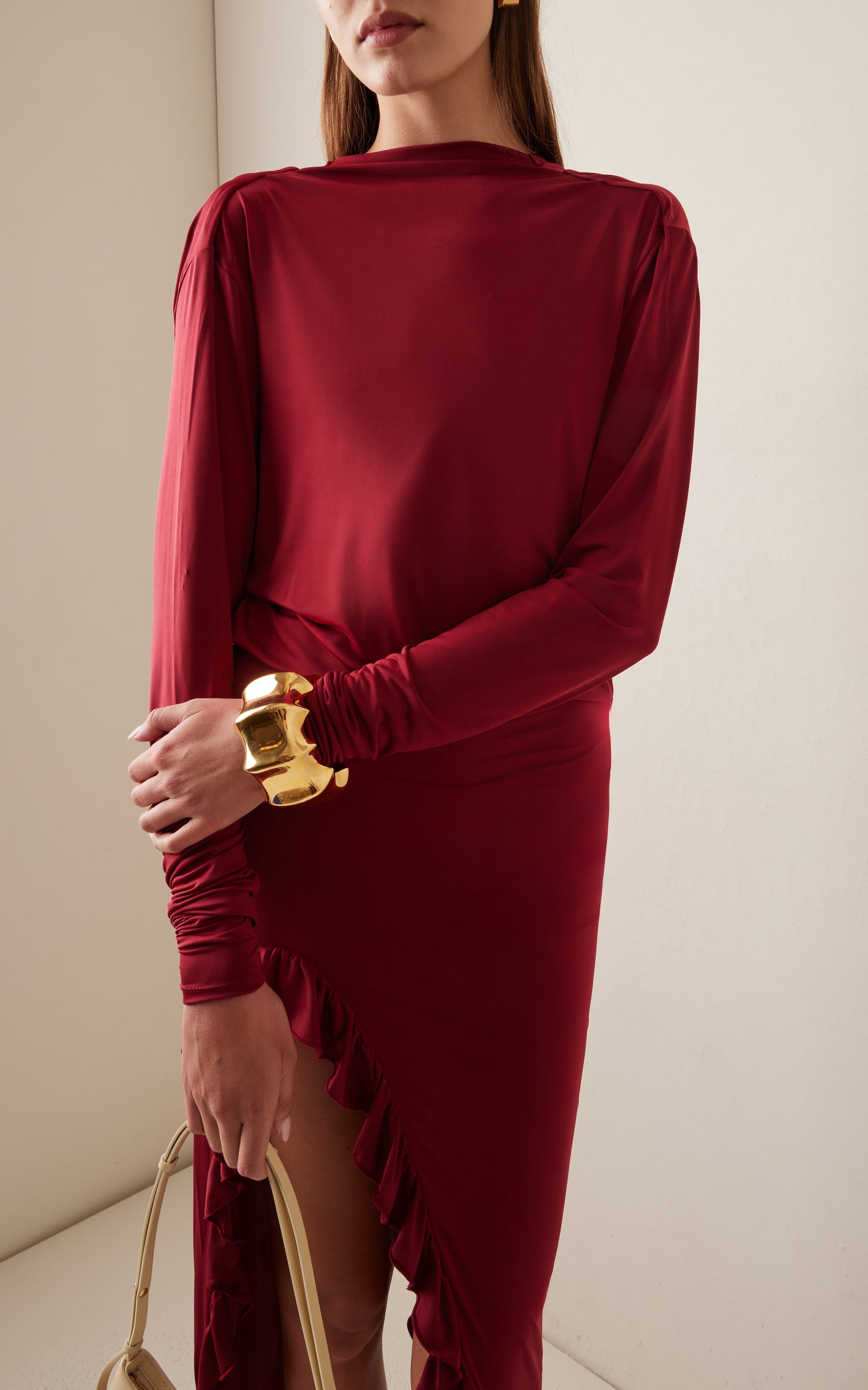 Alea Ruffled Cowl-Back Midi Dress