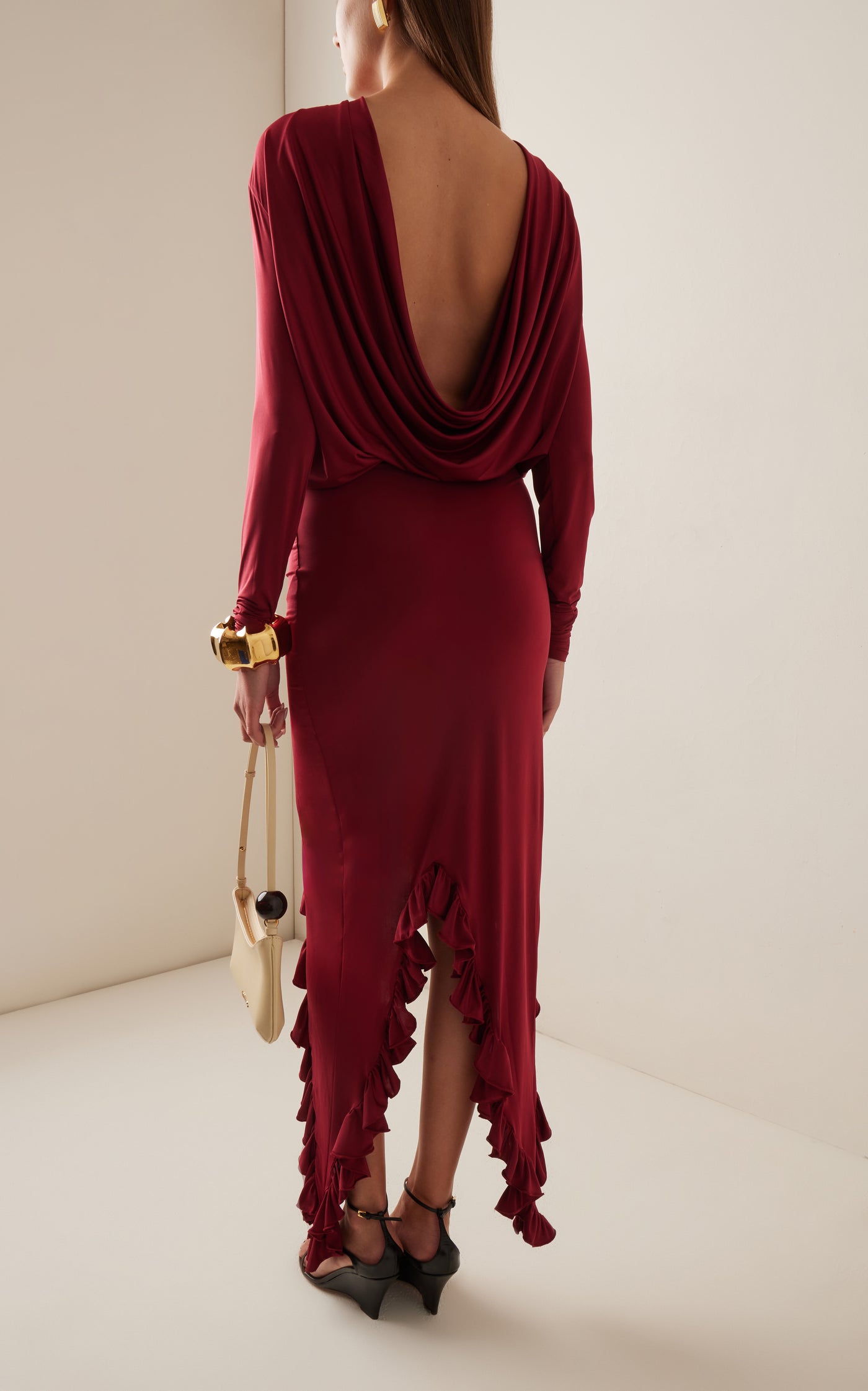 Alea Ruffled Cowl-Back Midi Dress