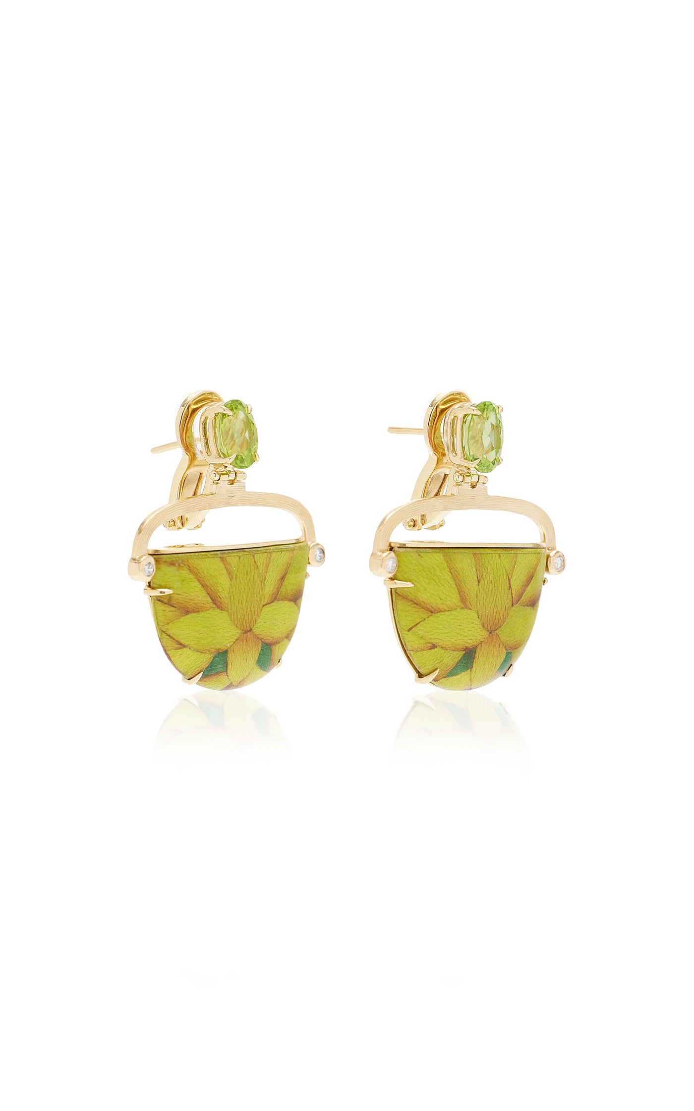 Marquetry 18K Yellow Gold, Diamond, And Peridot Earrings