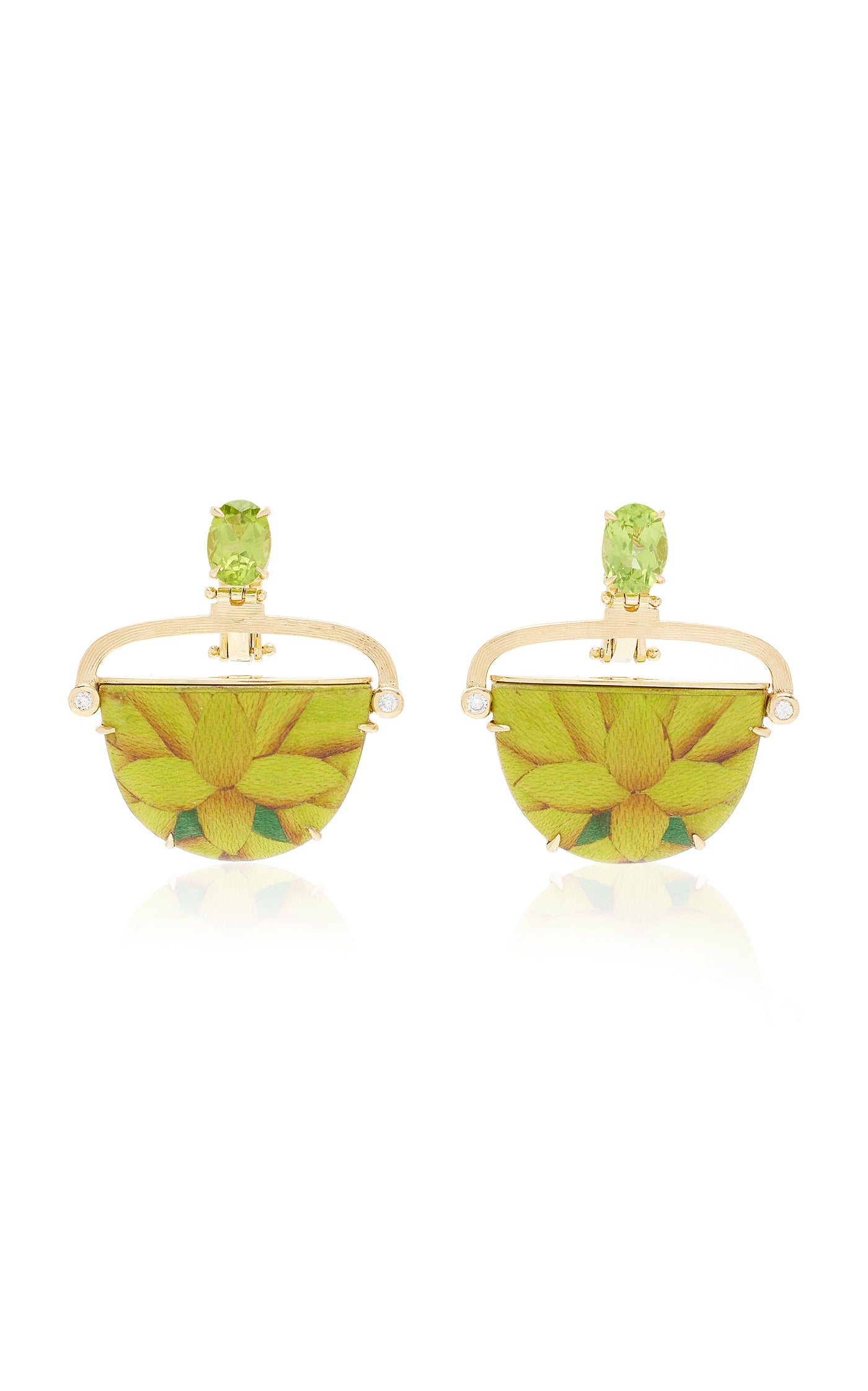 Marquetry 18K Yellow Gold, Diamond, And Peridot Earrings