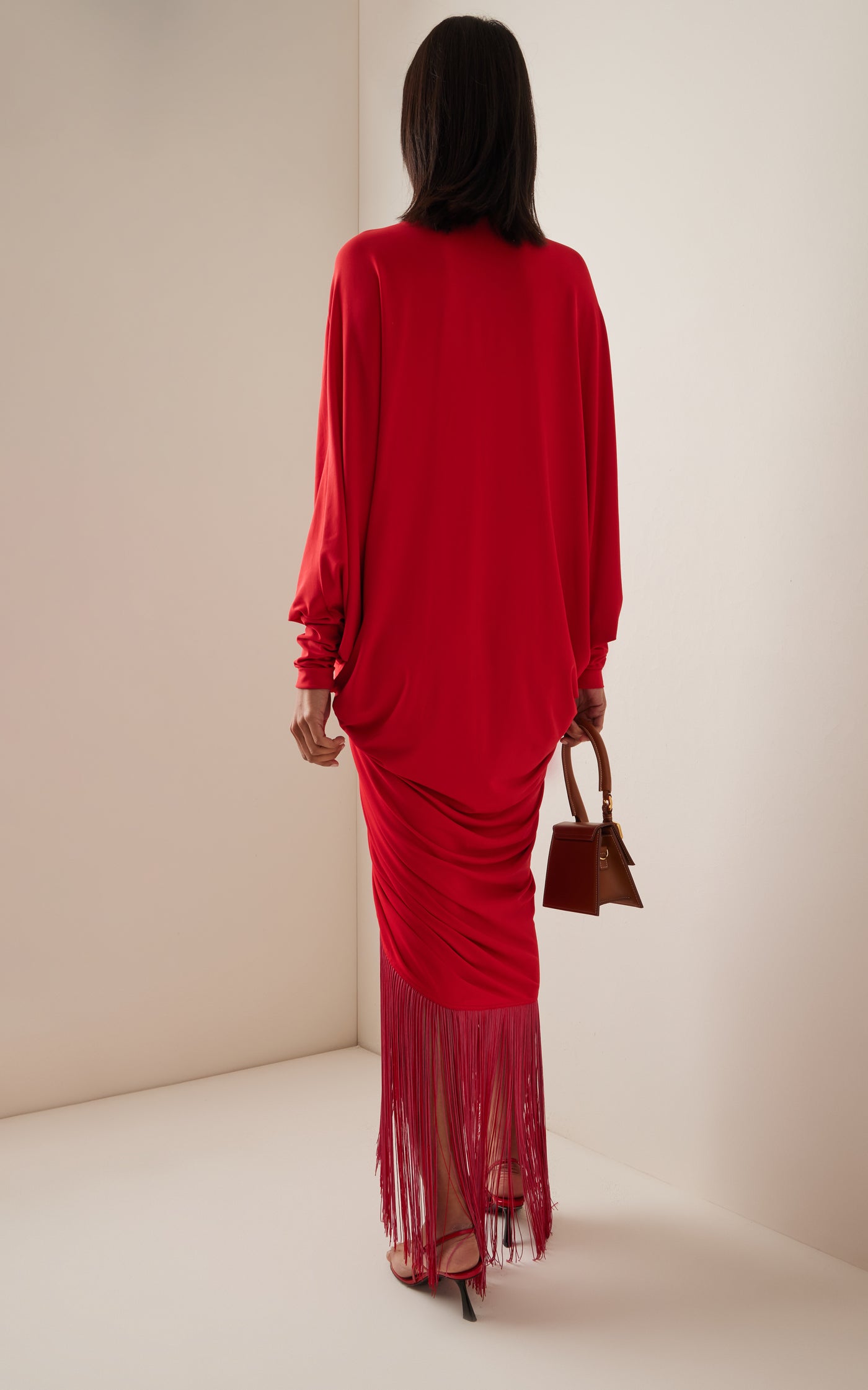 Rosalyn Fringe-Detailed Draped Maxi Dress