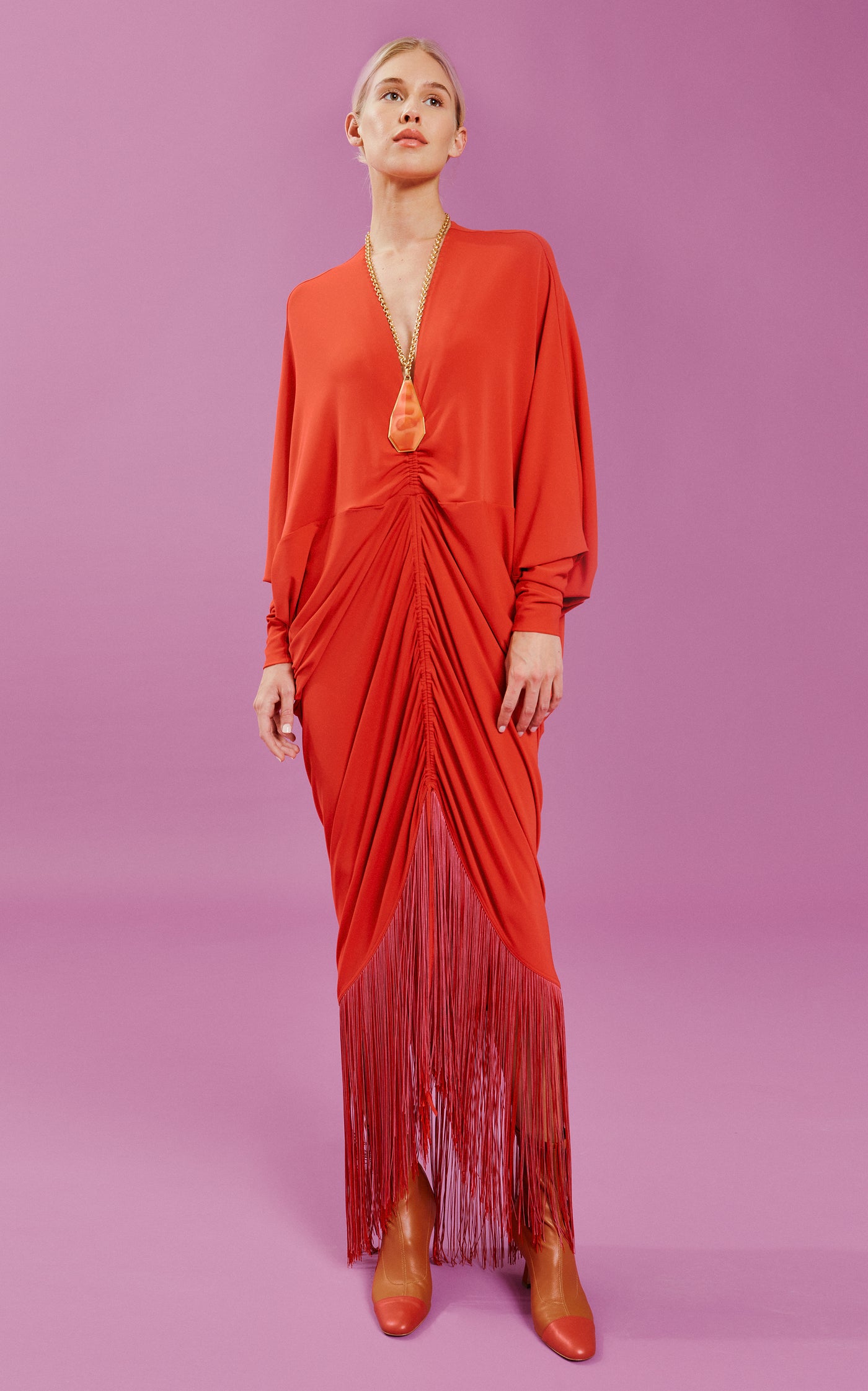 Rosalyn Fringe-Detailed Draped Maxi Dress
