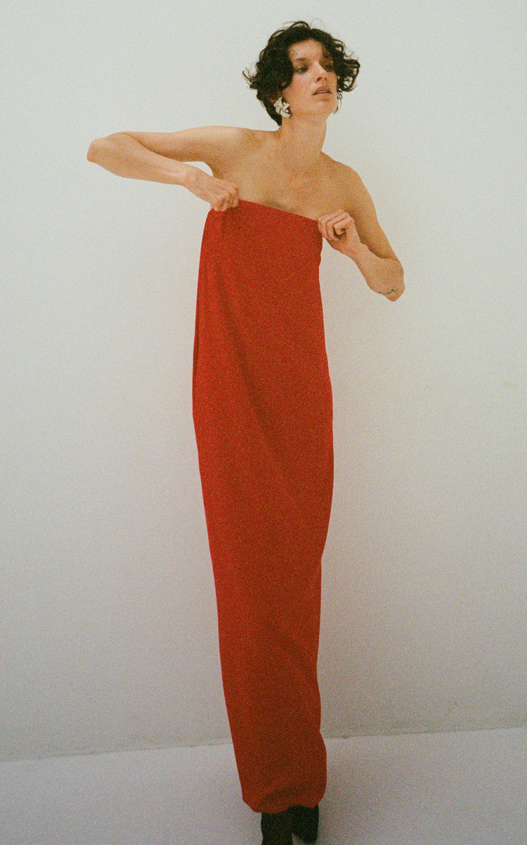 Strapless Crepe Maxi Column Dress