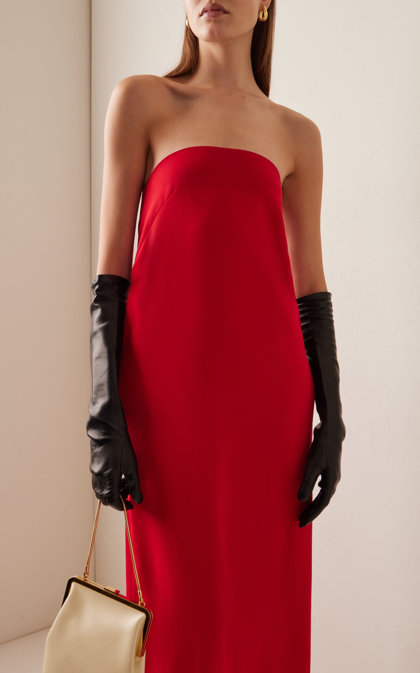 Strapless Crepe Maxi Column Dress