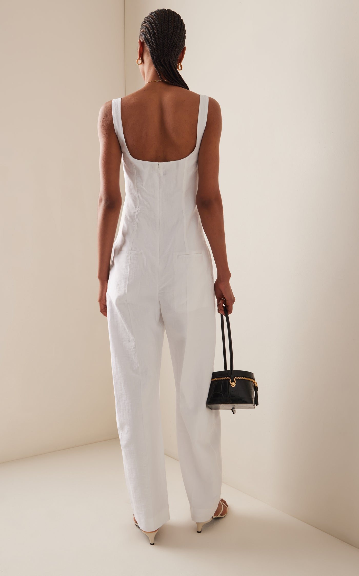 Pleated Linen-Cotton Corset Jumpsuit