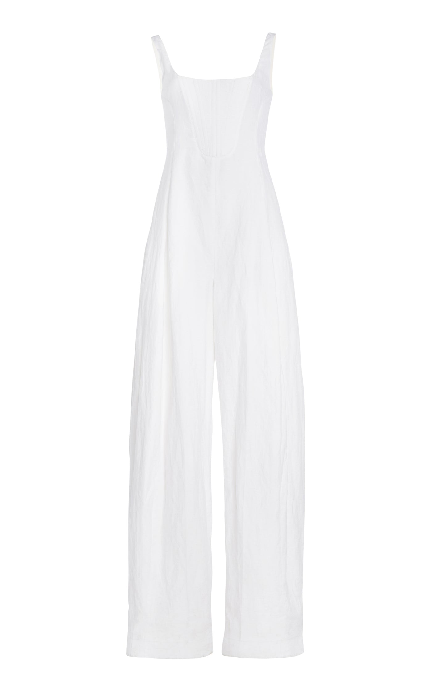 Pleated Linen-Cotton Corset Jumpsuit